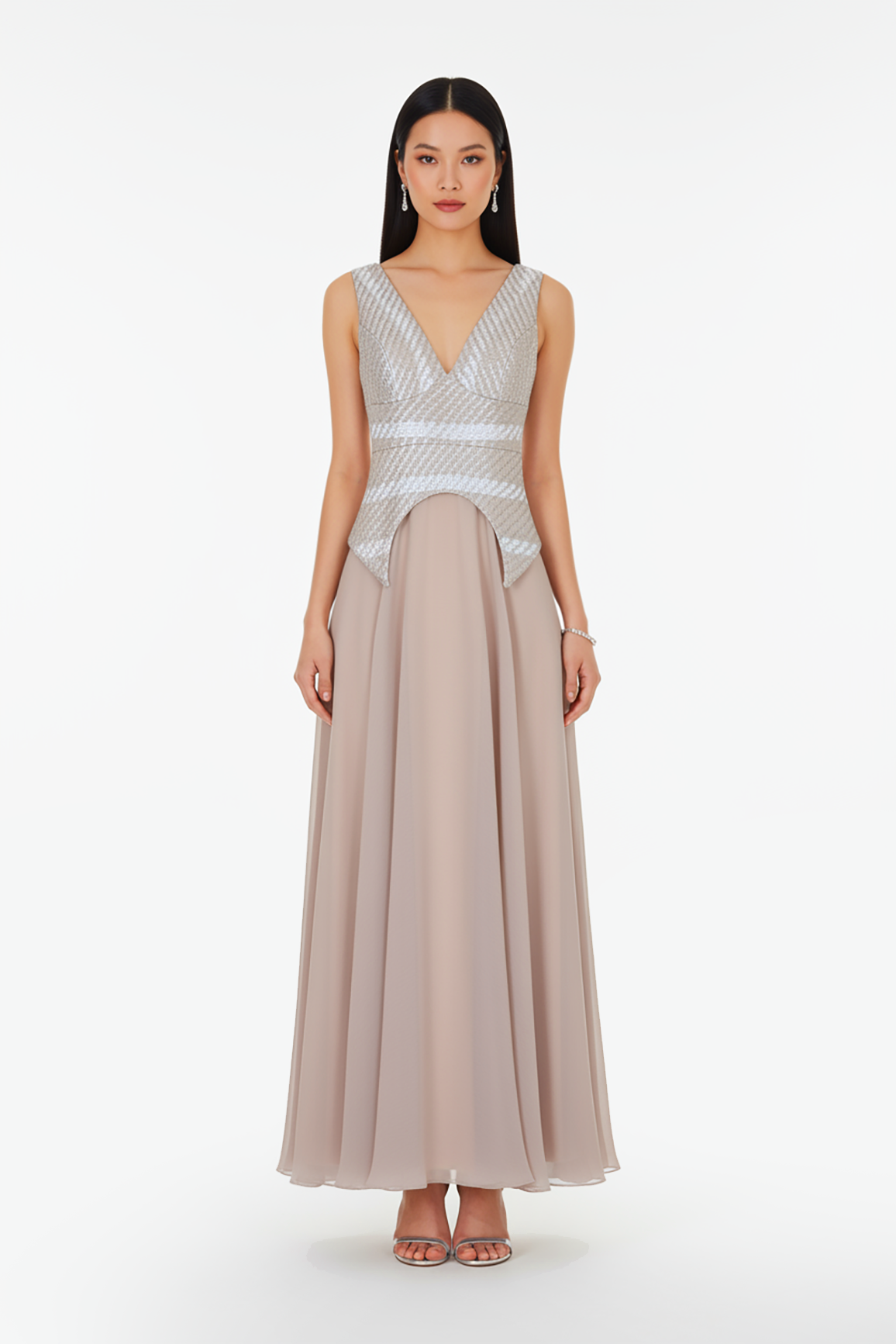 Ethereal Pearl Chiffon Gown