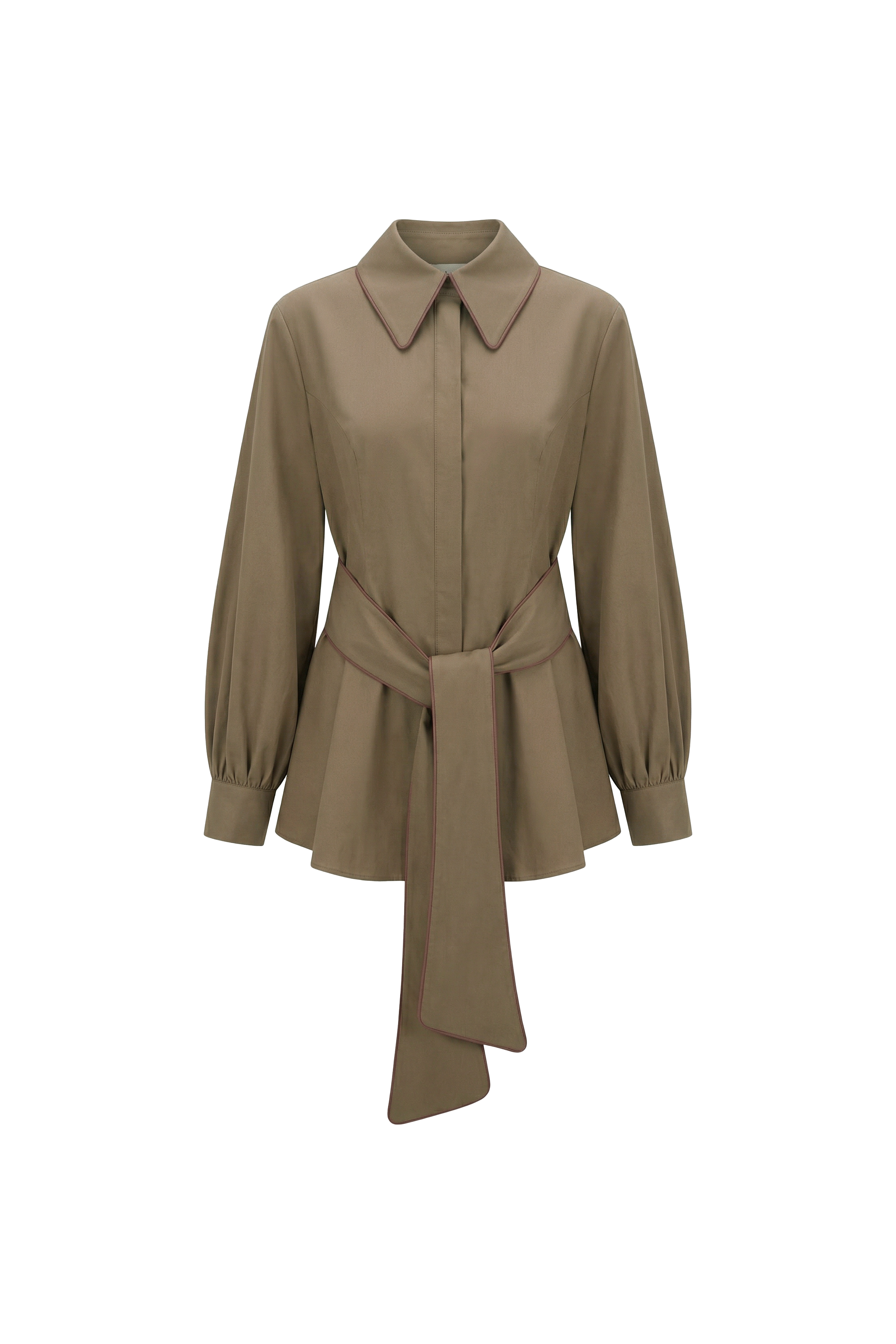 Tabacco Tailored Belted Cotton Blouse