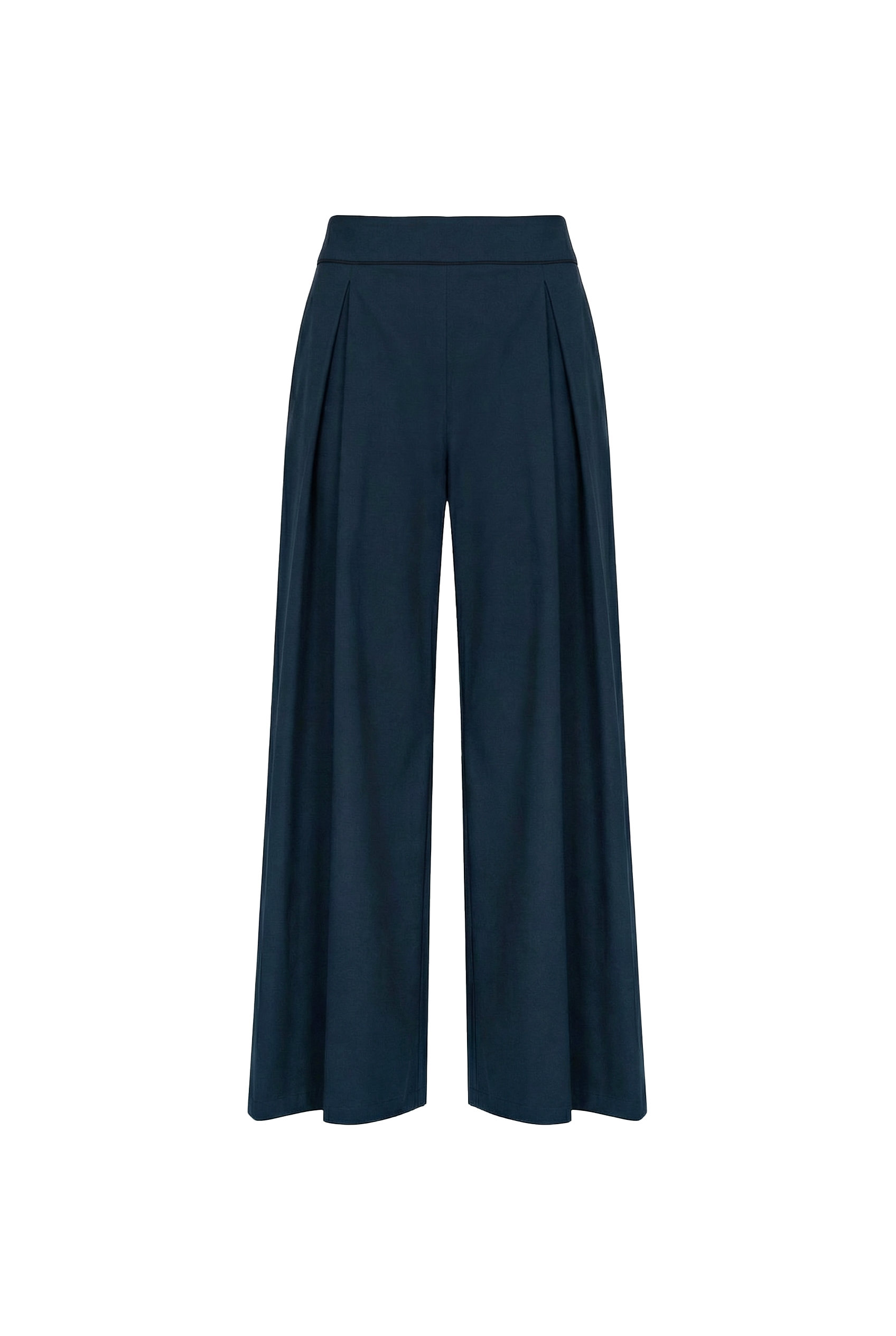 Navy Tailored Belted Cotton Trousers