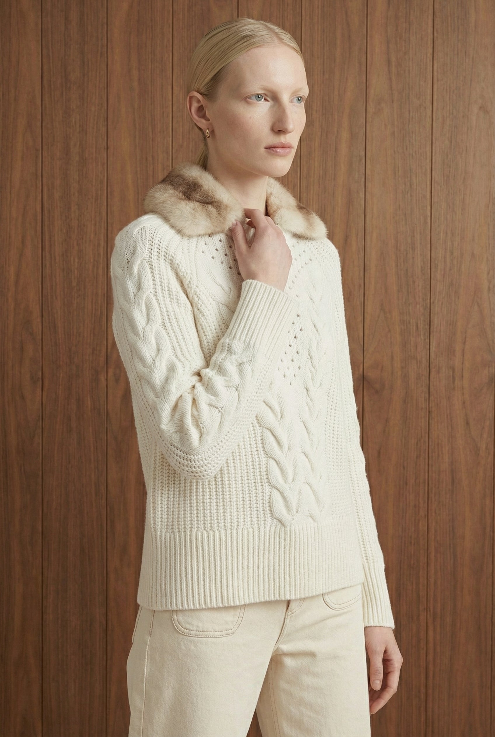 Eloria Rex Fur Collar Knit Sweater