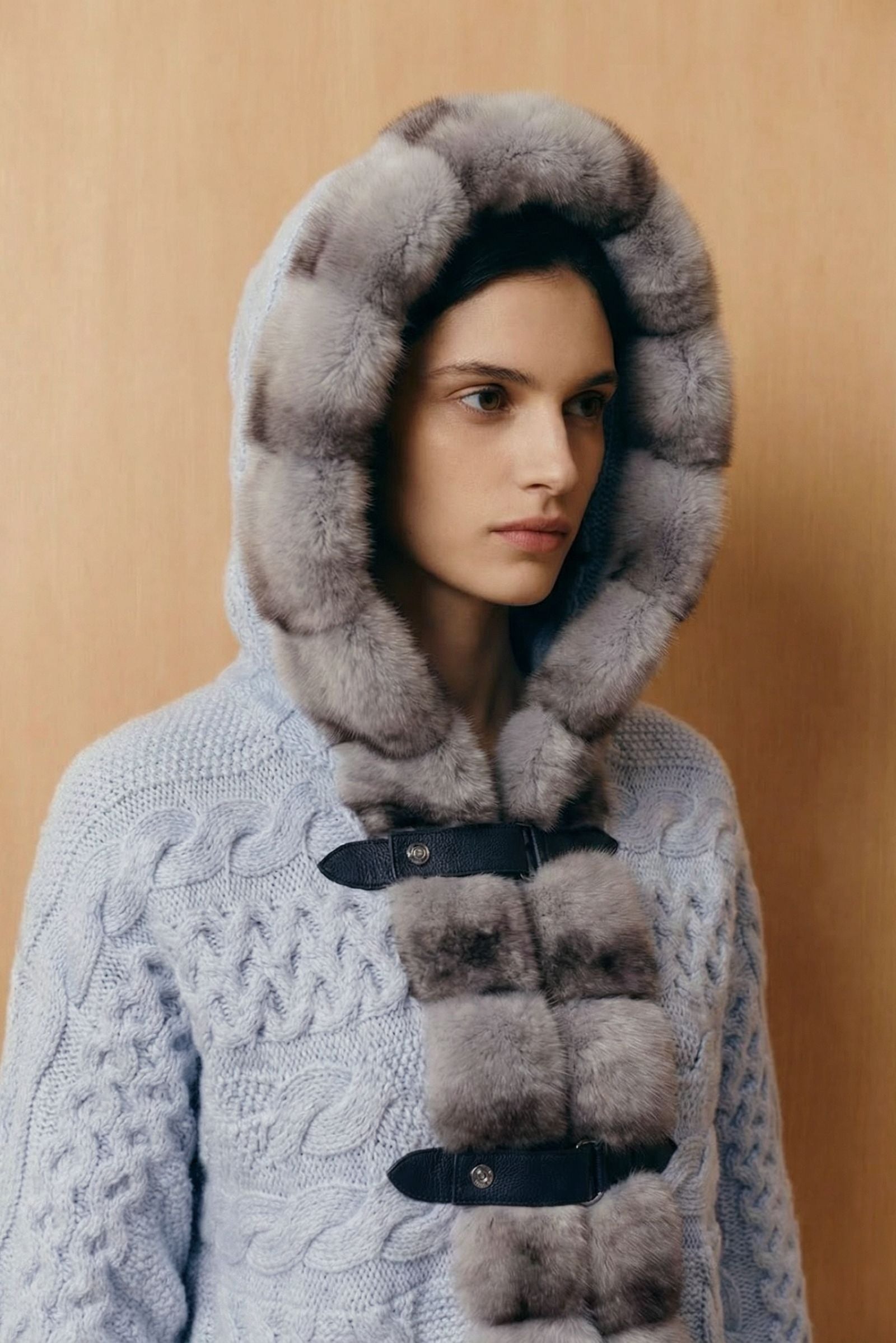 Alverra Rex Fur Hooded Knit Cardigan