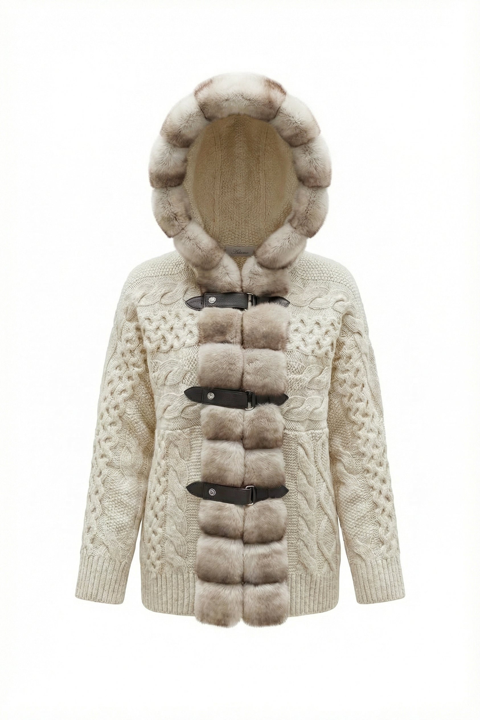 Alverra Rex Fur Hooded Knit Cardigan