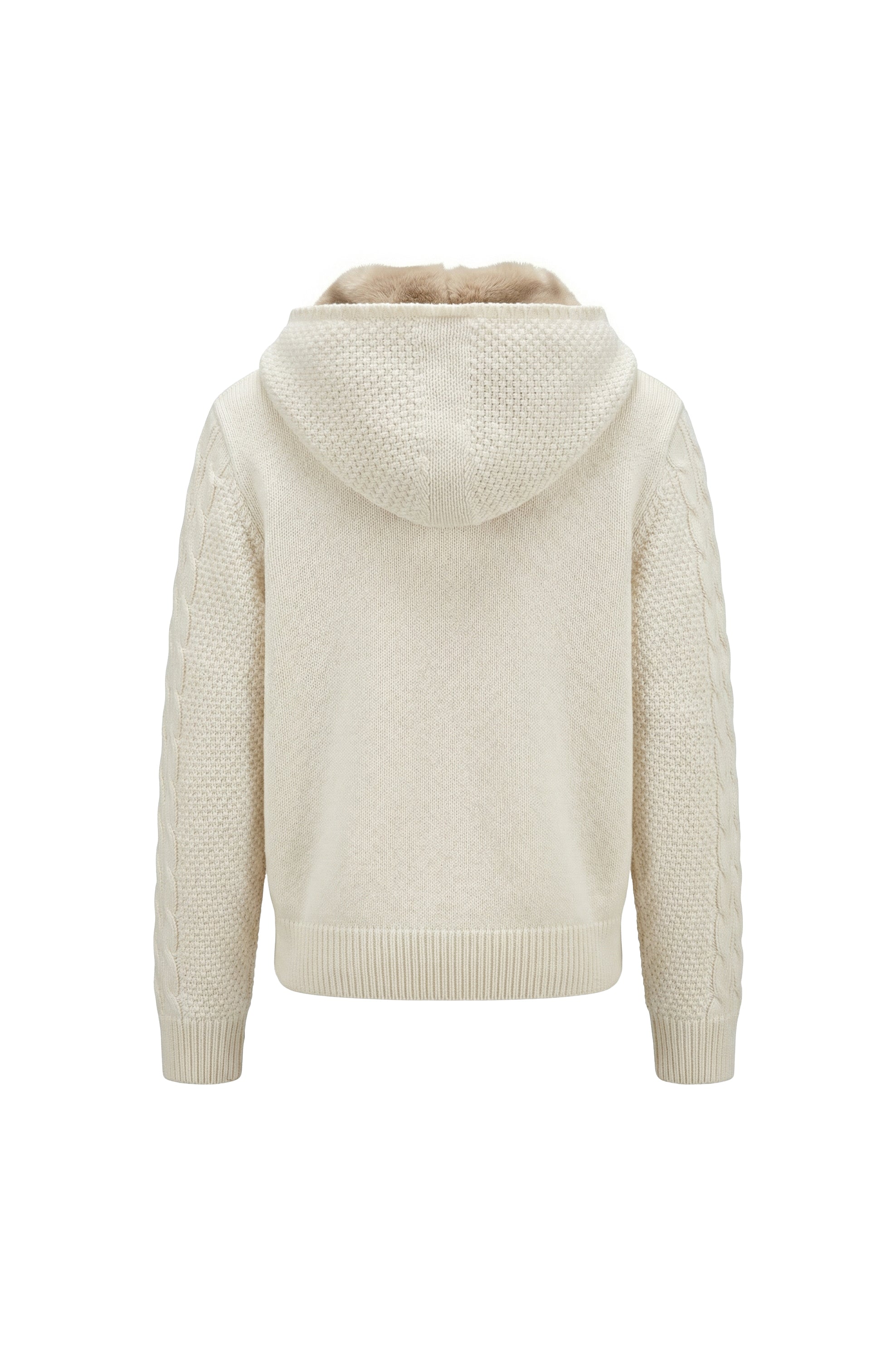 Ecru Cashmere & Wool Rex Lined Knit Hoodie