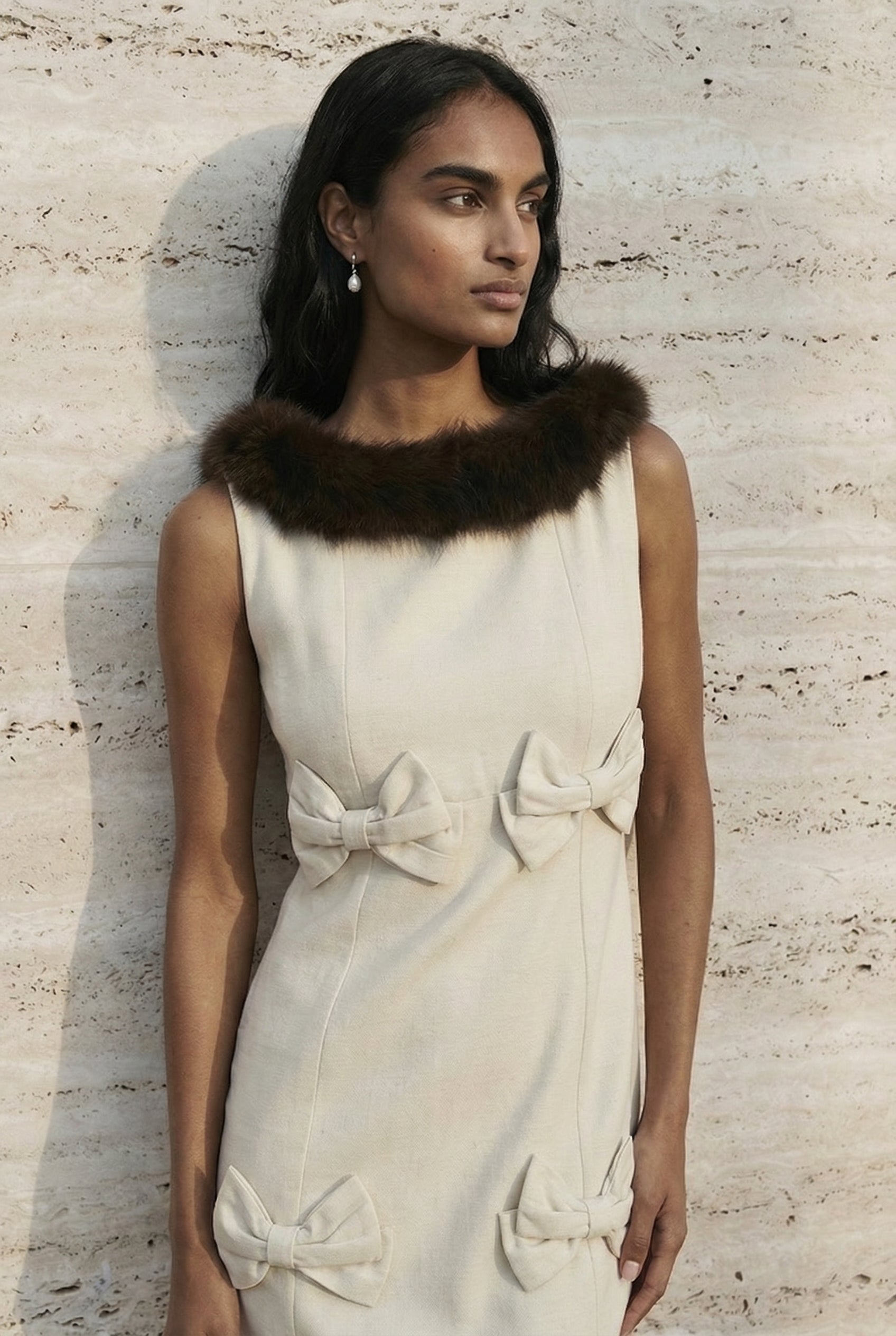 Stone Bow Detail Mini Dress