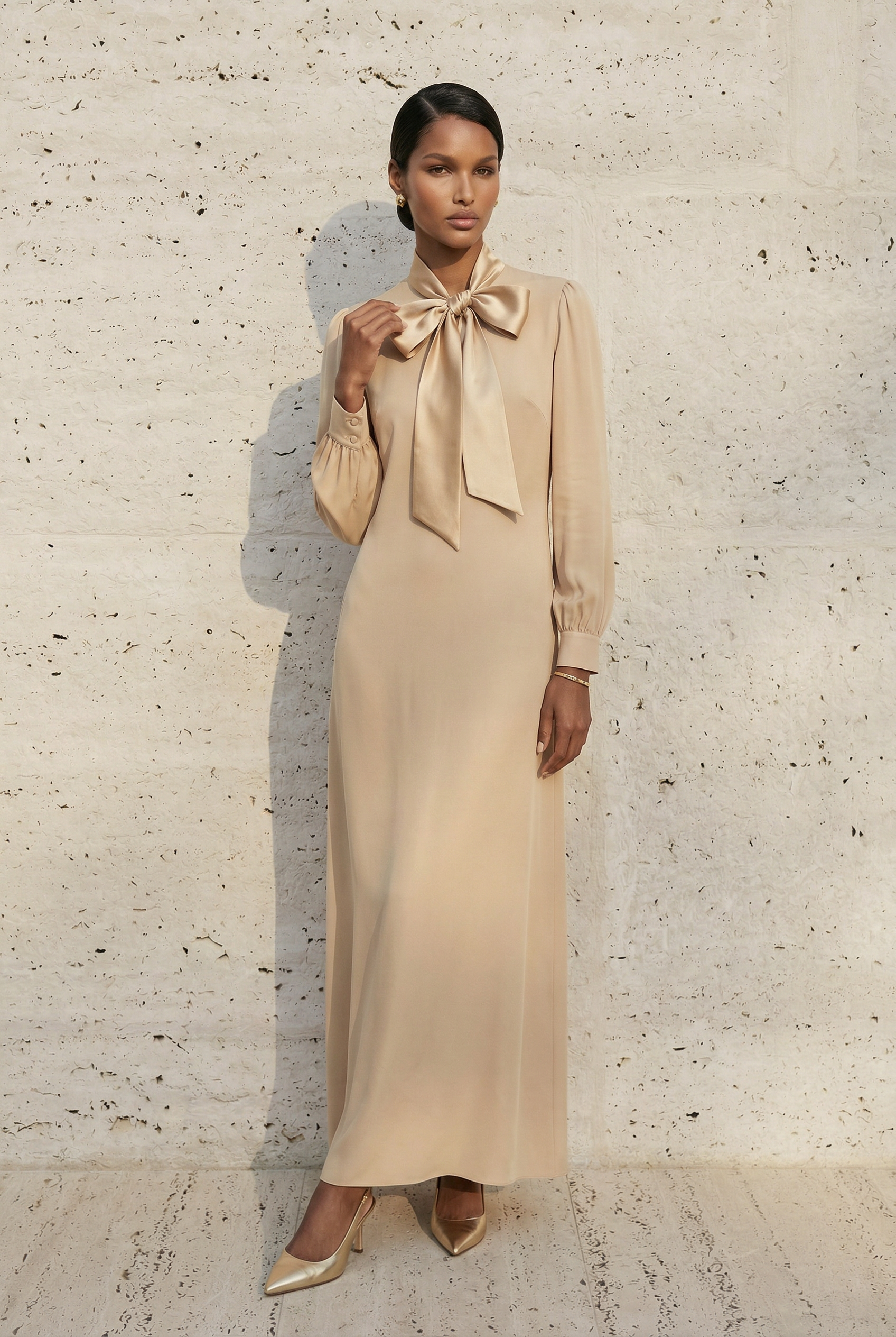 Aurielle Bow-Tie Crepe Dress