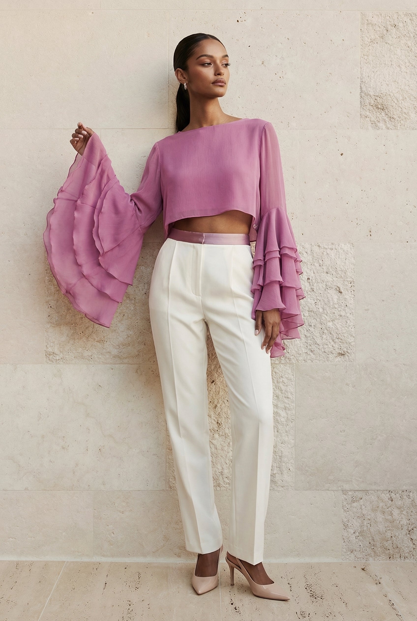 Aurélia Ruffle Sleeve Chiffon Blouse