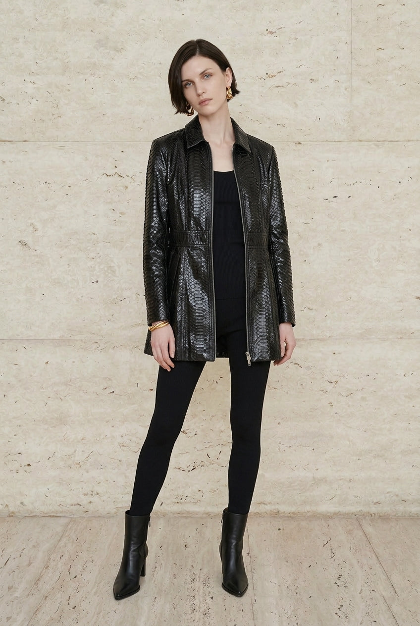 Marcella Python Zip Coat
