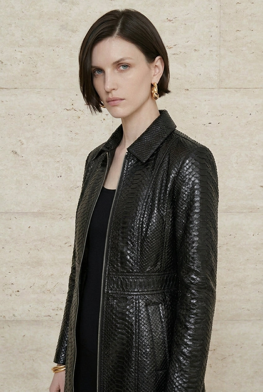 Marcella Python Zip Coat