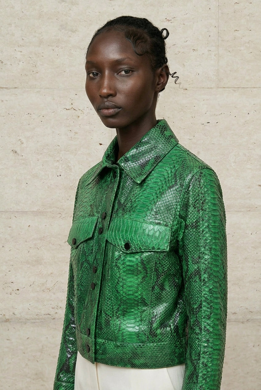 Serena Python Cropped Shirt Jacket