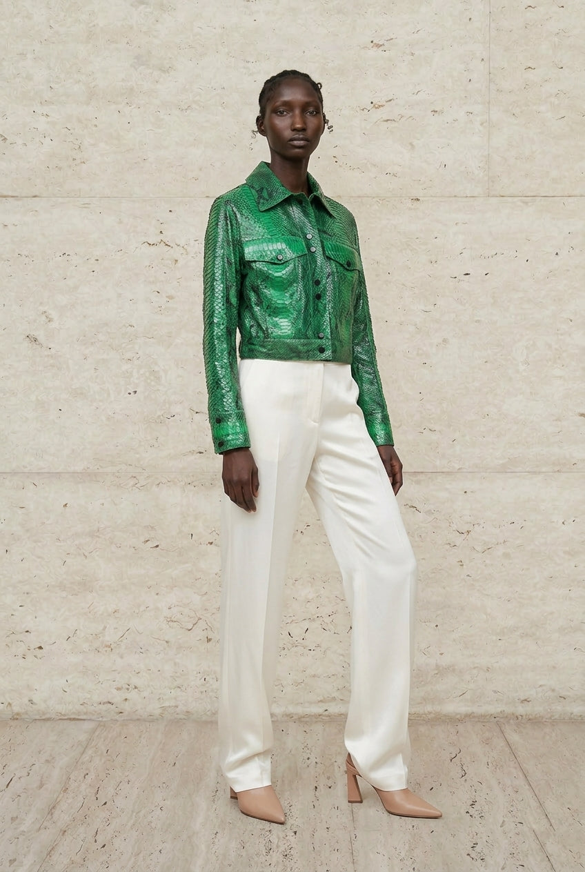 Serena Python Cropped Shirt Jacket