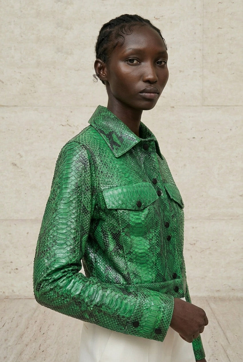 Serena Python Cropped Shirt Jacket