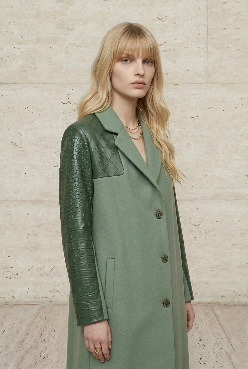 Selene Wool Croc-Embossed Sleeve Coat