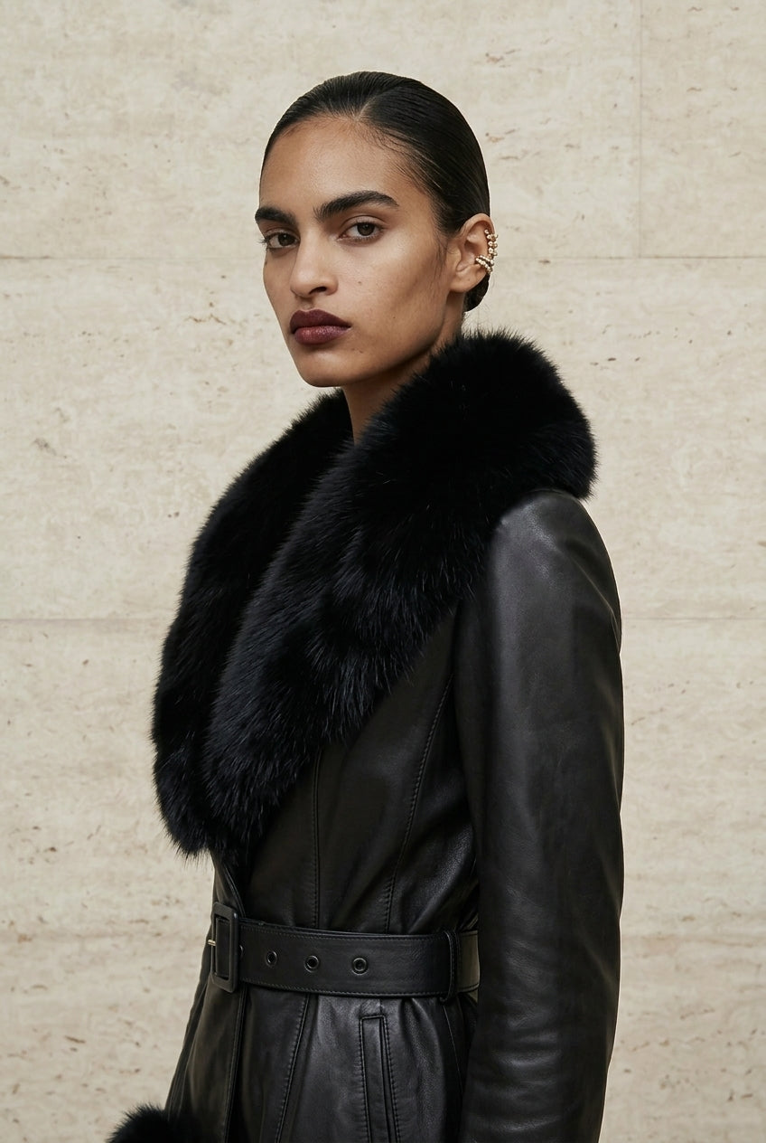 Almora Nappa Fox Trim Coat