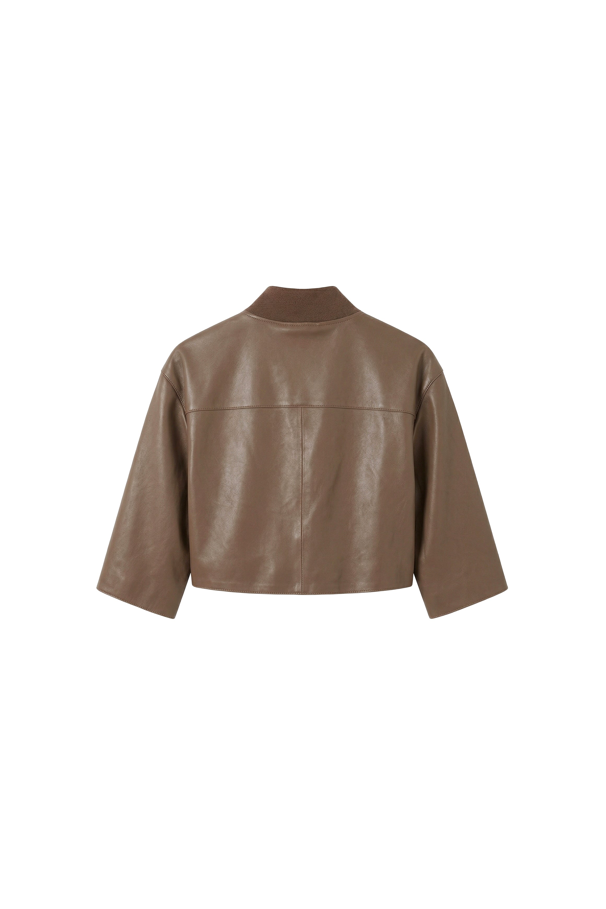 Camel Nappa Lamb Leather Cropped Jacket