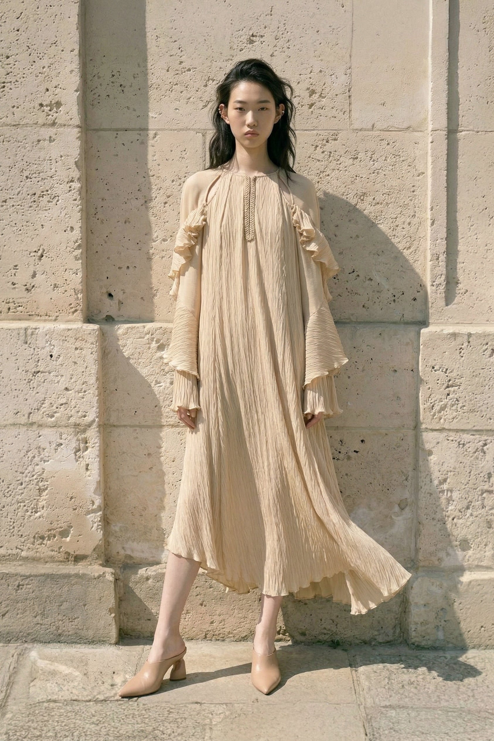 Elaria Pleated Chiffon Dress