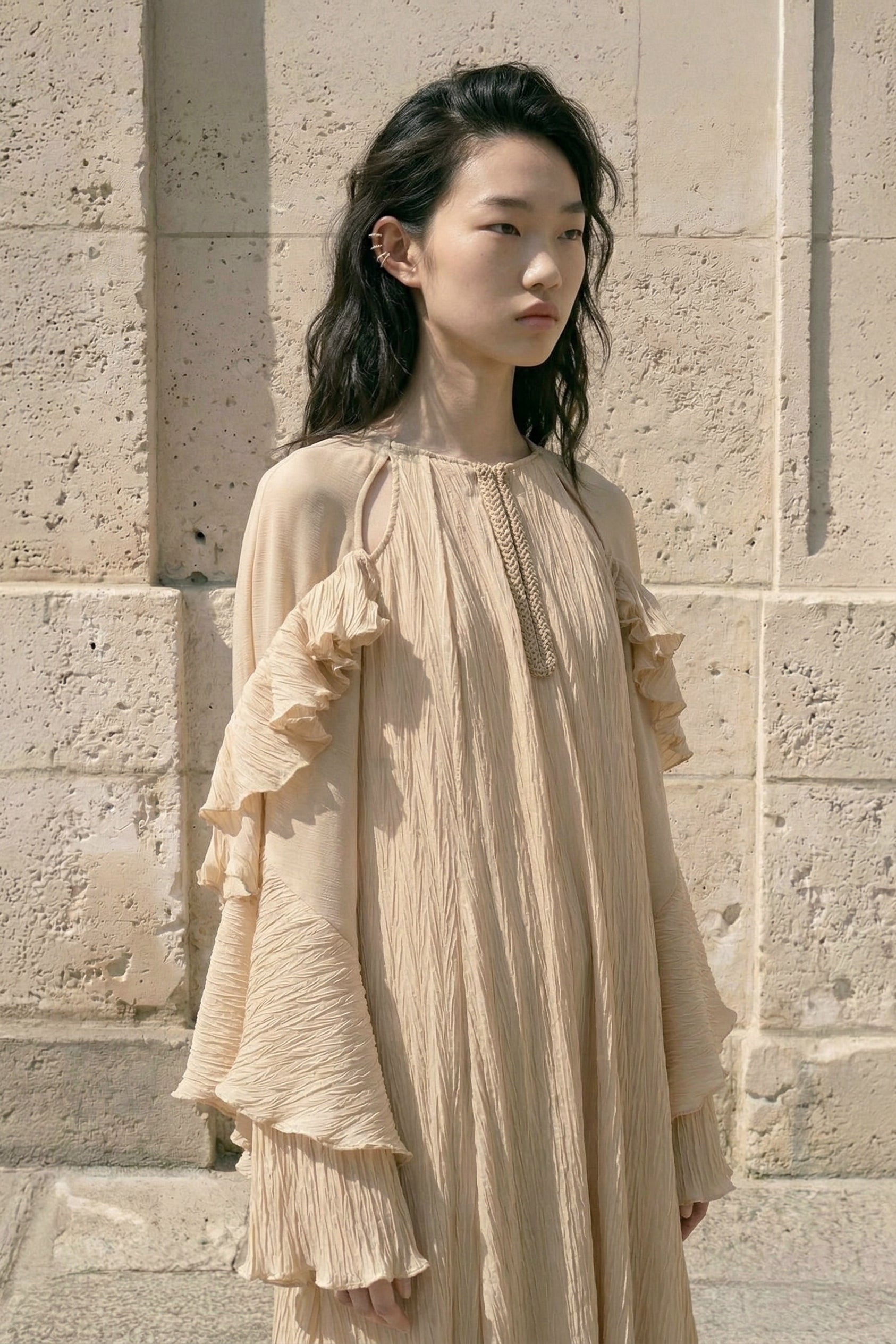 Elaria Pleated Chiffon Dress