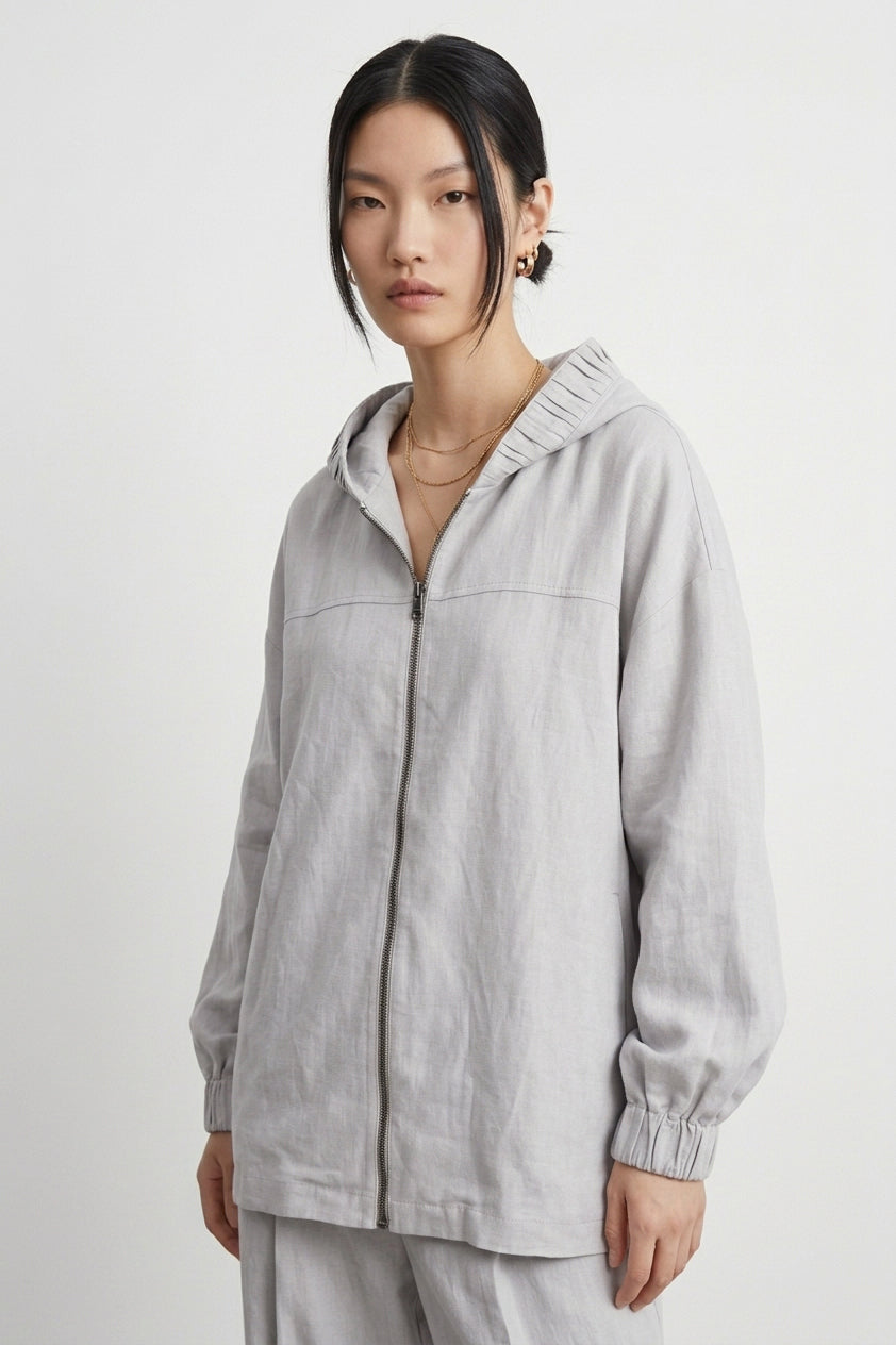 Luneria Relaxed Linen Hooded Jacket