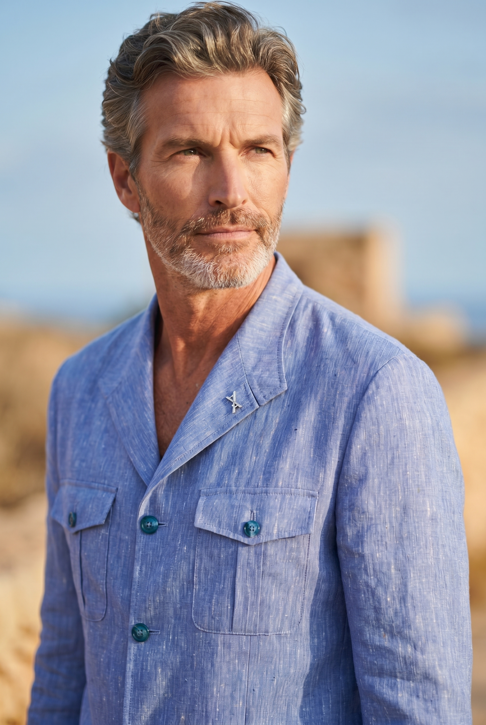 Azure Riviera Linen Safari Blazer