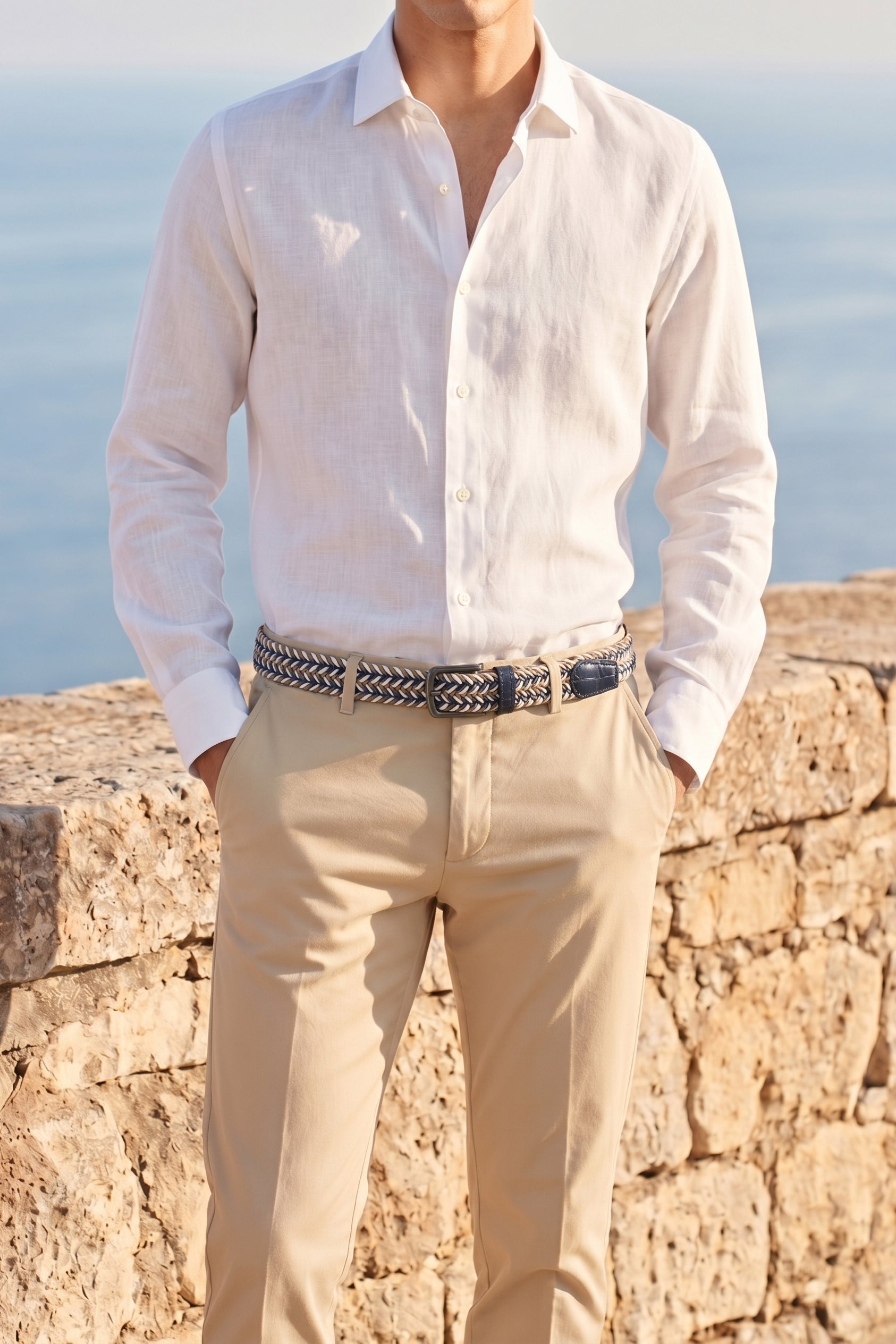 Sahara Navy Crocodile Trim Braided Belt
