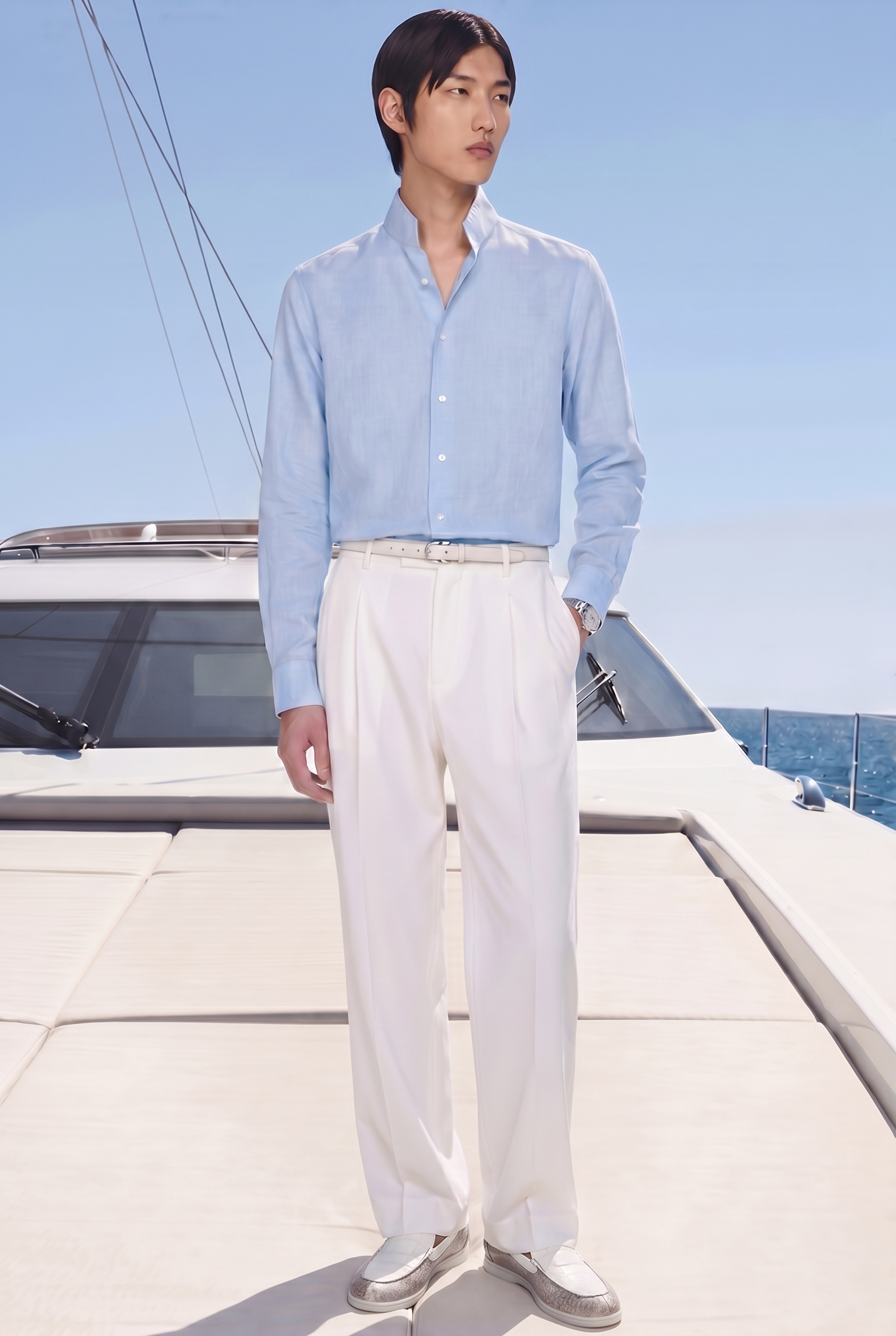 Mayfair Sky Mandarin Linen Shirt