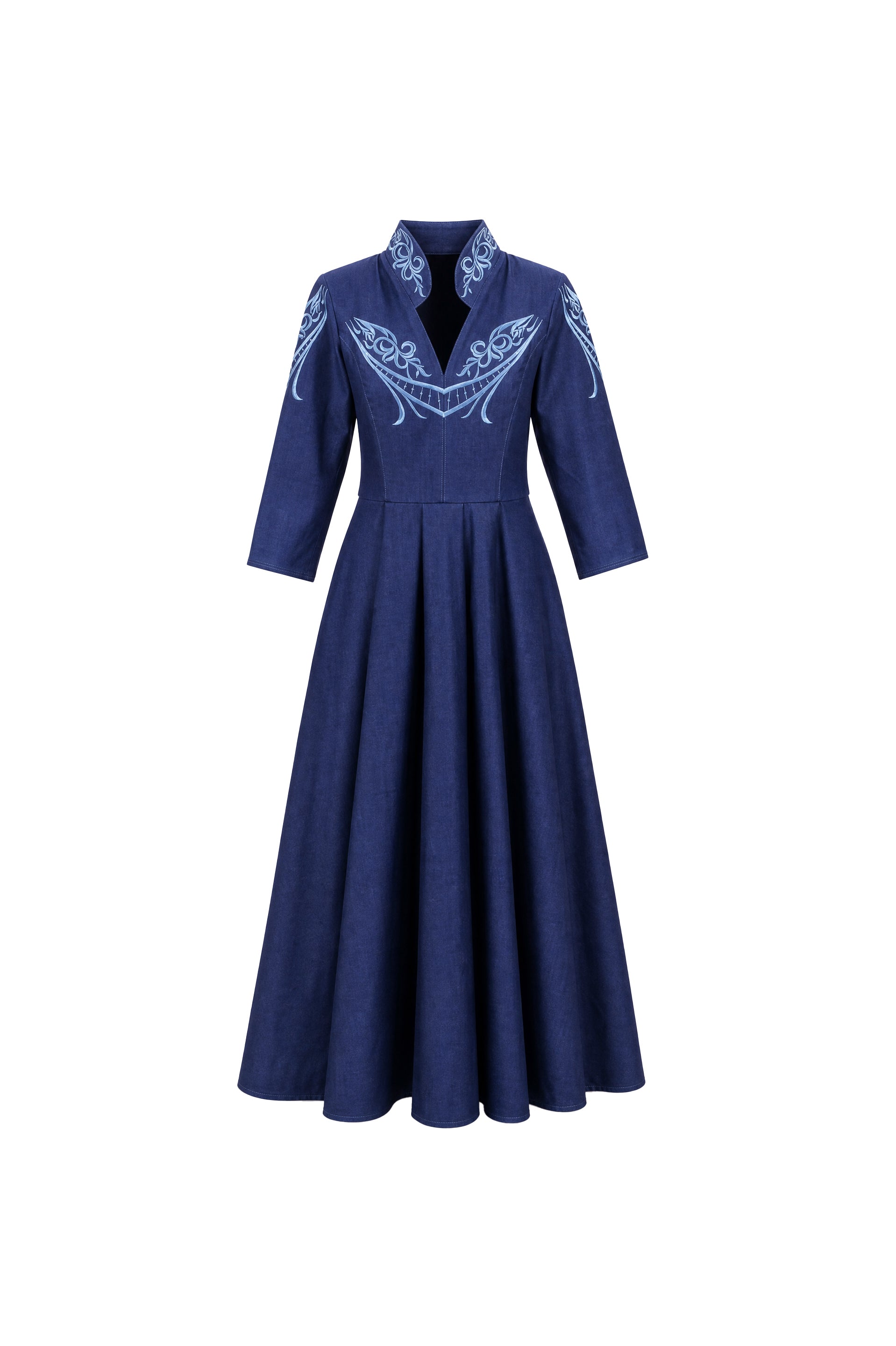 Celeste Embroidered Denim Maxi Dress