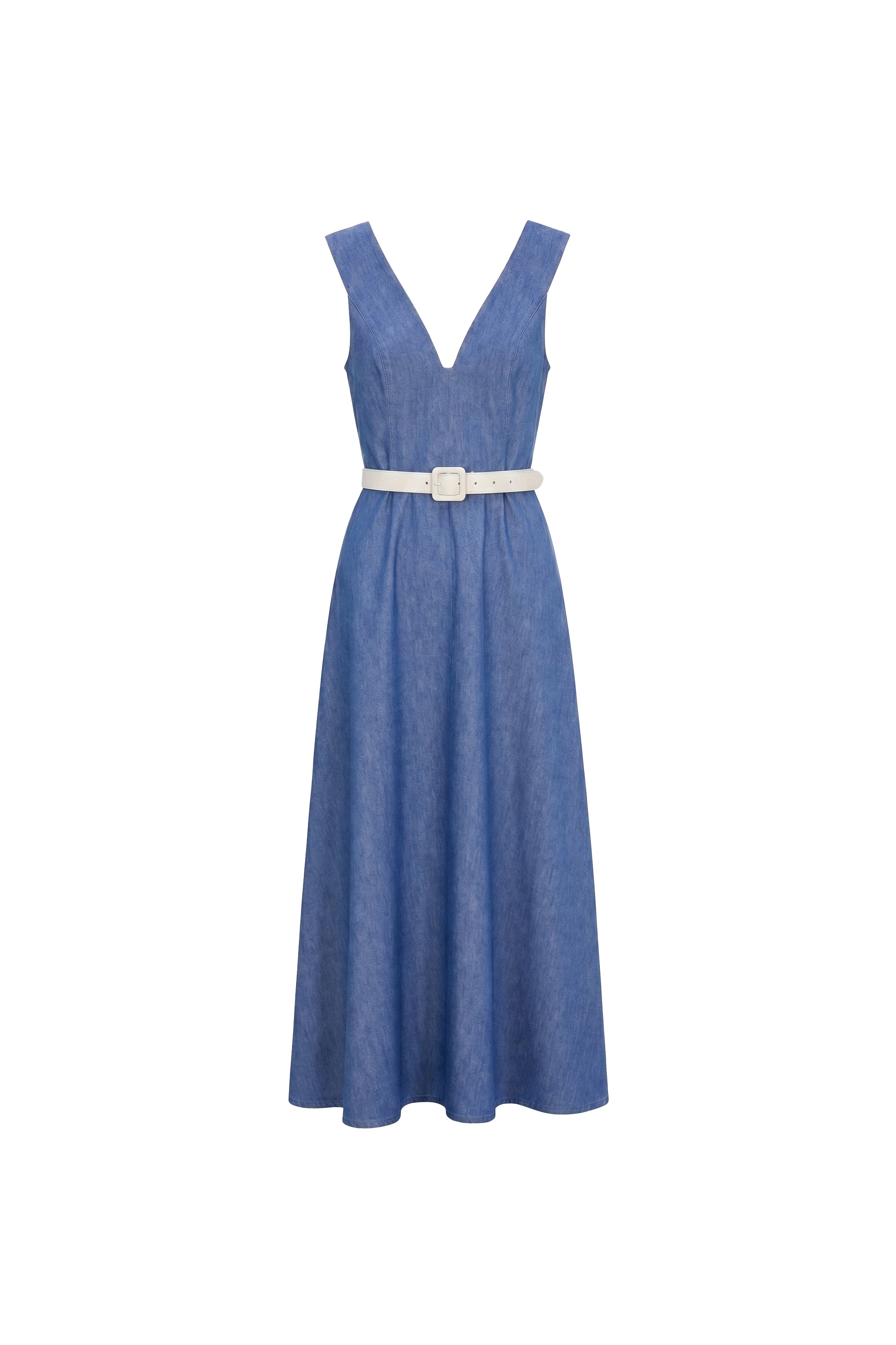 Celeste Belted Denim Midi Dress