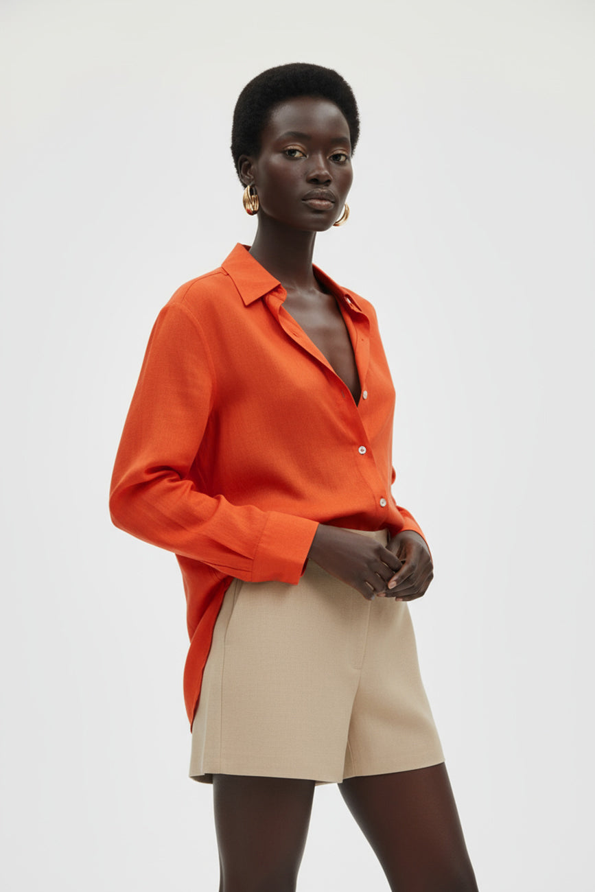 Bold Sunset Orange Linen Shirt