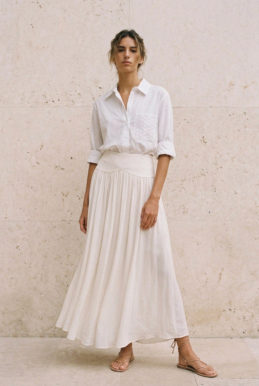 Avorio Seta Fluid Chiffon Skirt
