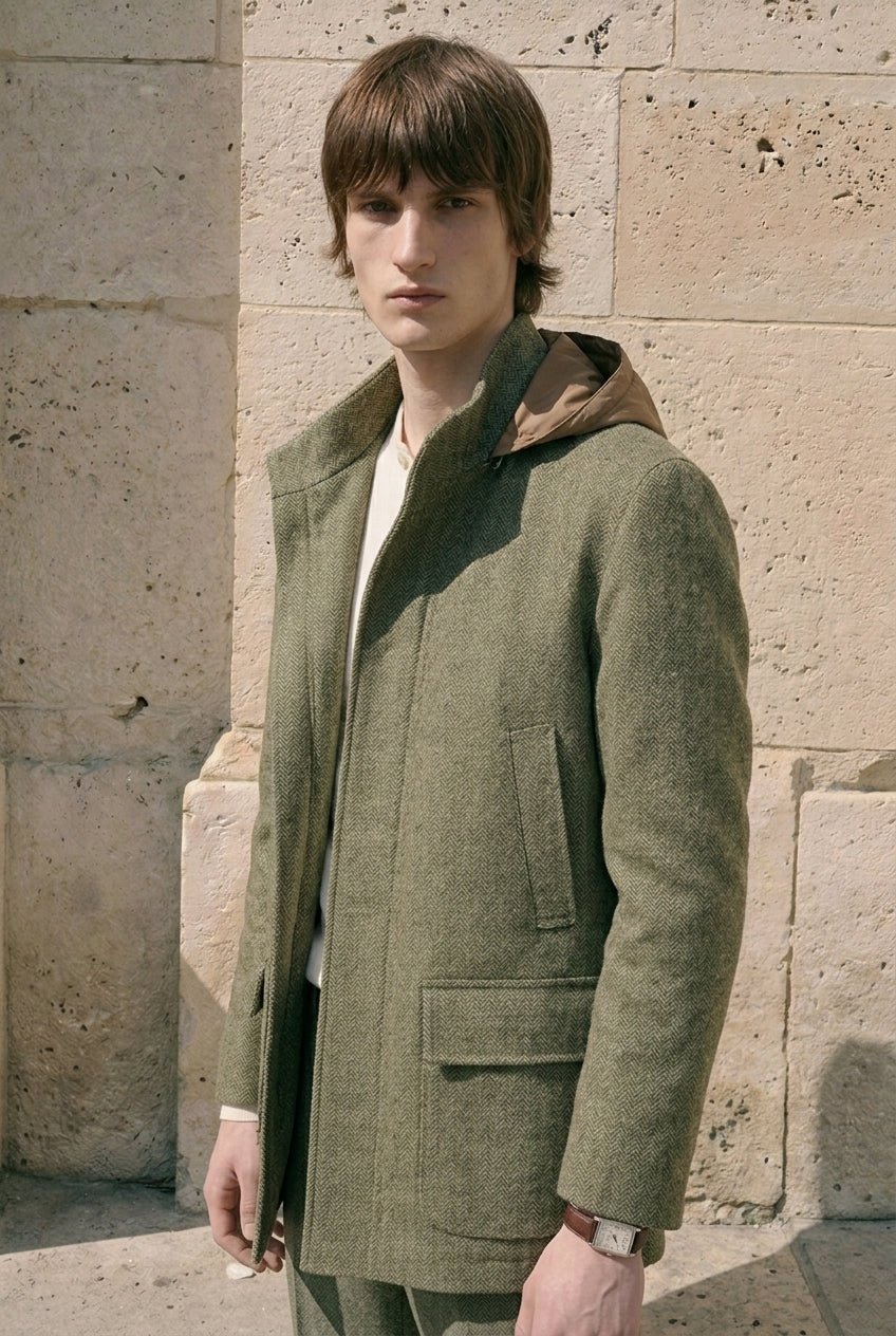 Arden Herringbone Hooded Coat
