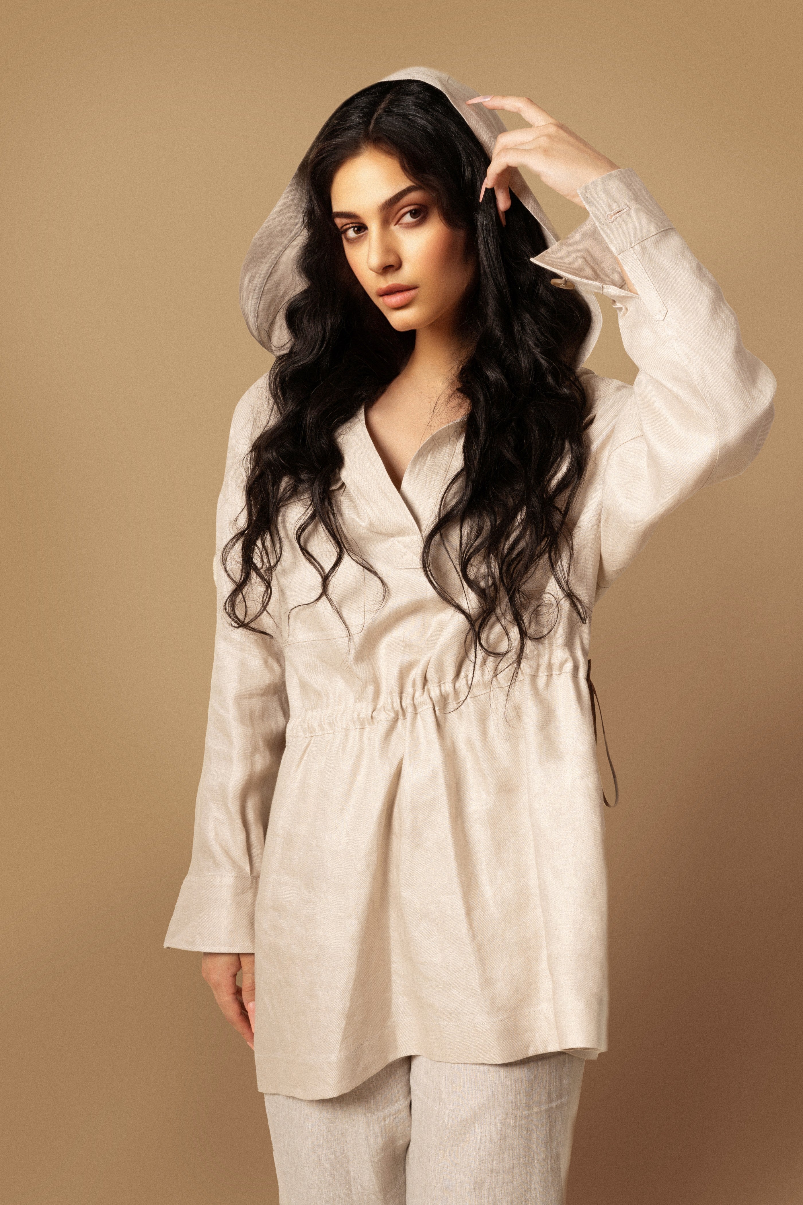 Beige Comfort Hooded Pullover