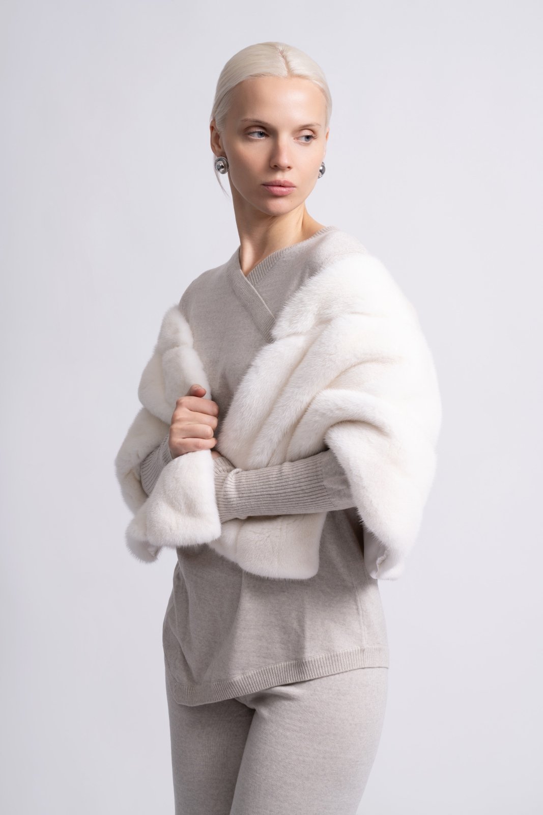 Arctic Whisper White Mink Cape - ADAMO