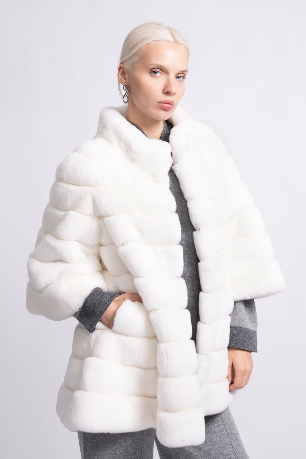 Arctic White Rex Fur Jacket - ADAMO