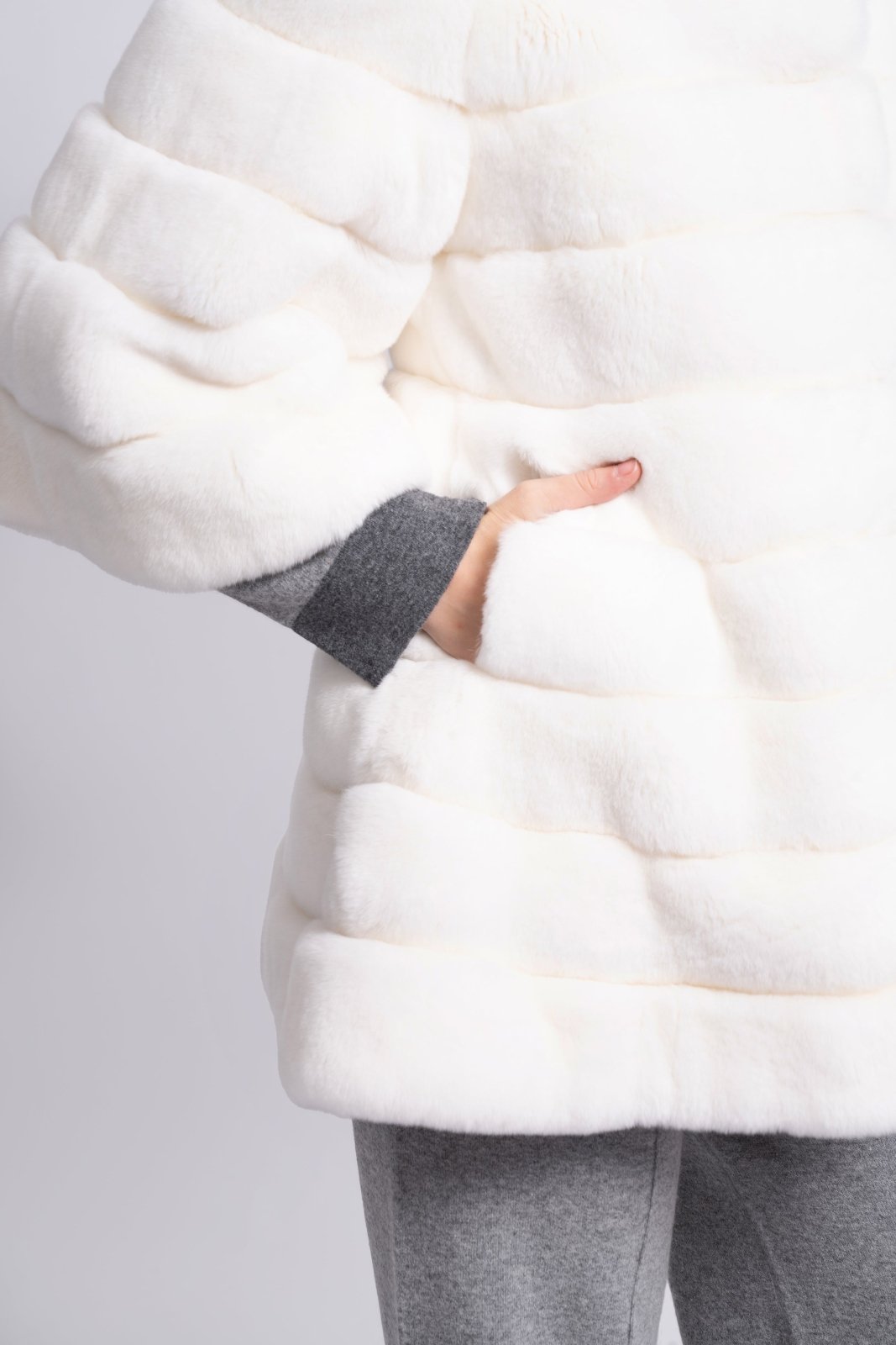 Arctic White Rex Fur Jacket - ADAMO