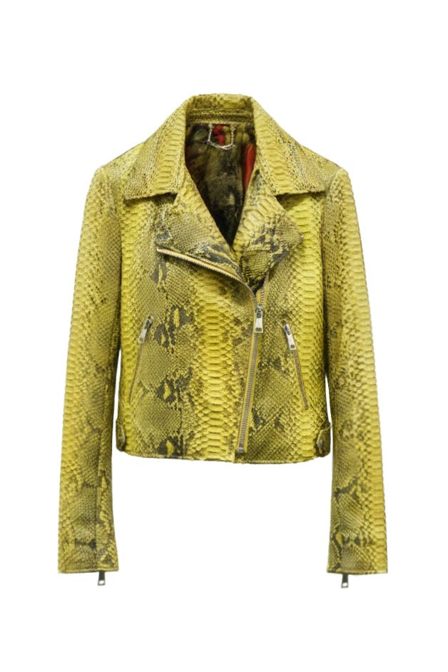 Aurum Python Leather Biker Jacket - ADAMO