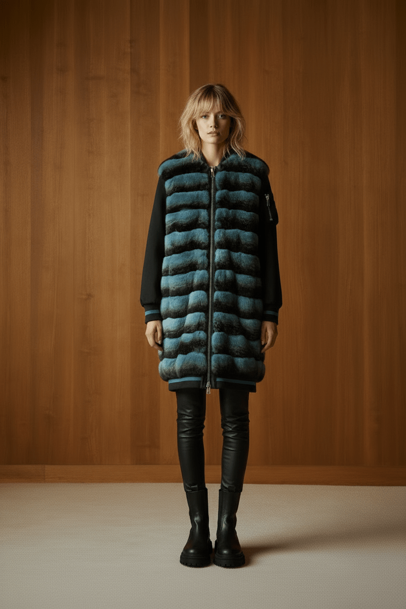 Azure Strata Rex Fur Coat - ADAMO