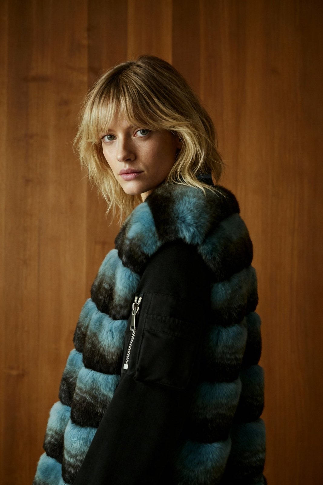 Azure Strata Rex Fur Coat - ADAMO
