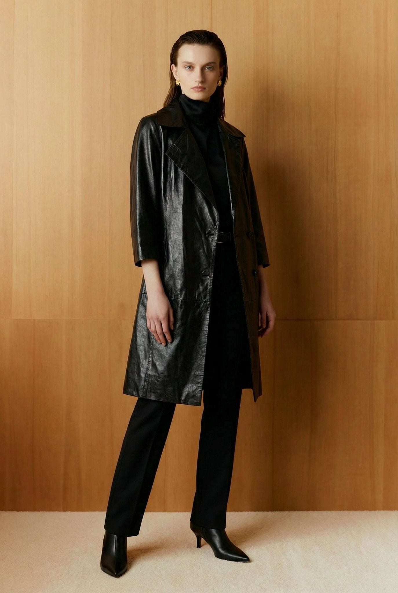 Black Long Leather Coat - ADAMO