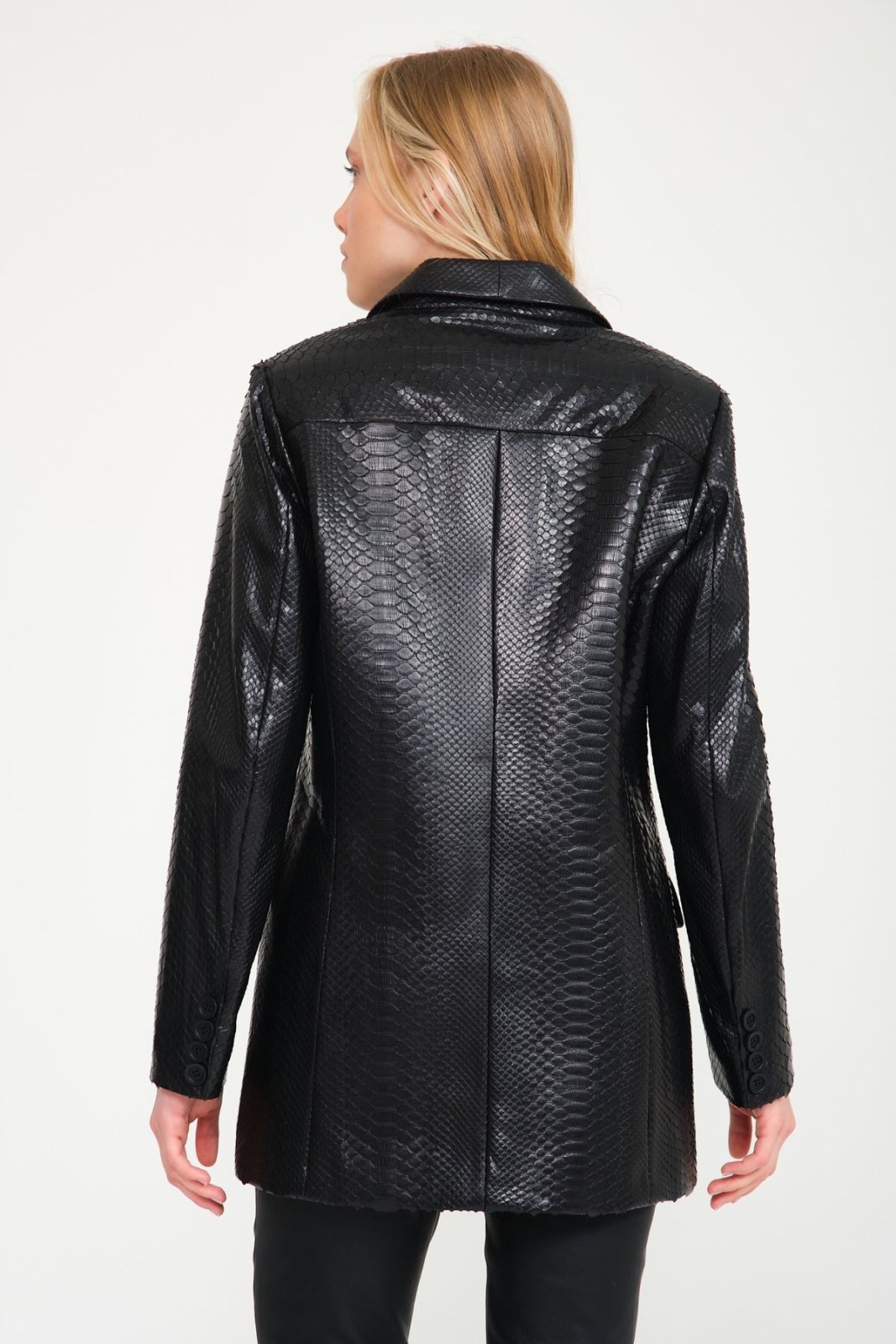 Black Python Leather Coat - ADAMO