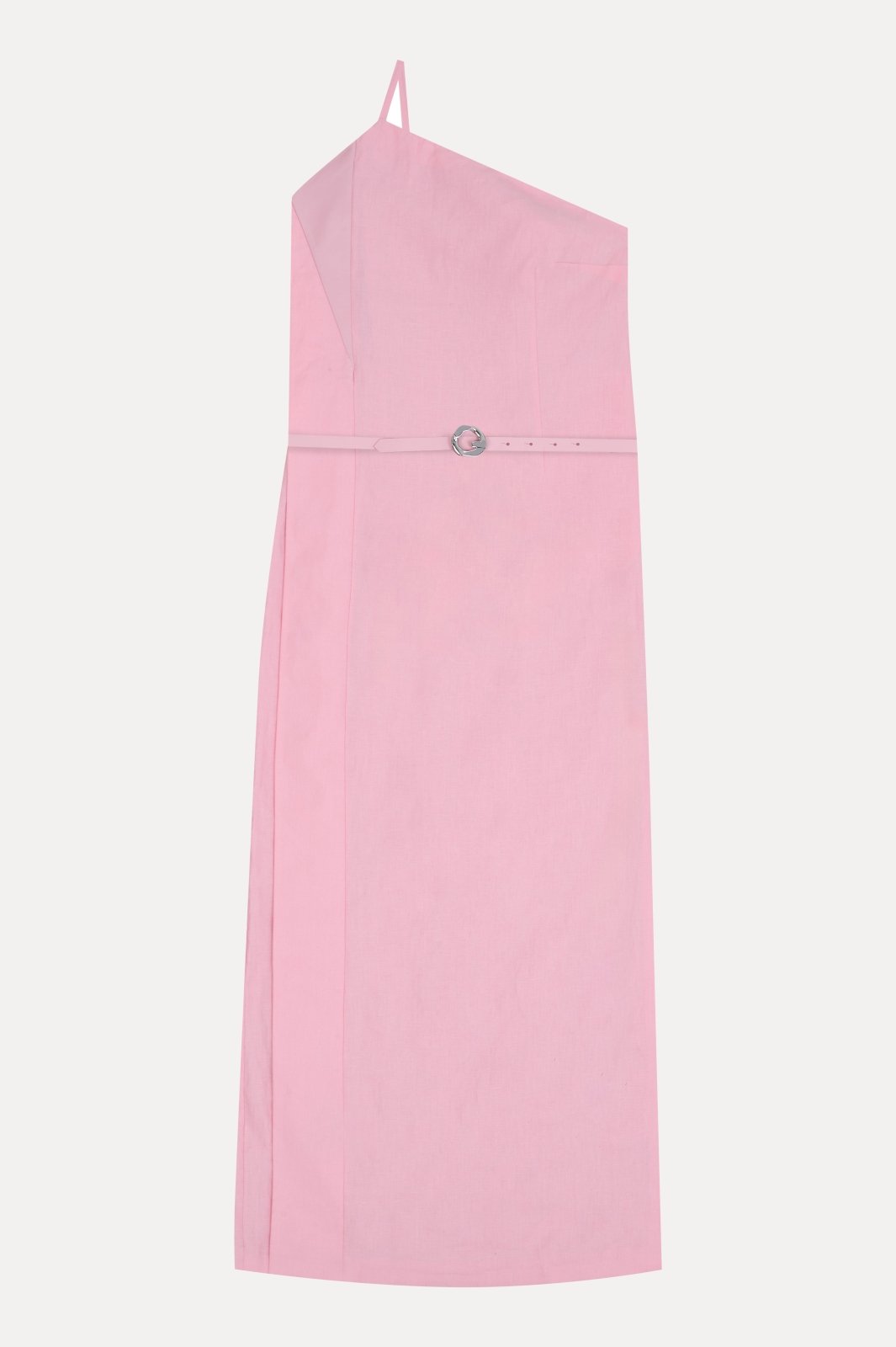 Blush Pink Asymmetric Linen Midi Dress - ADAMO