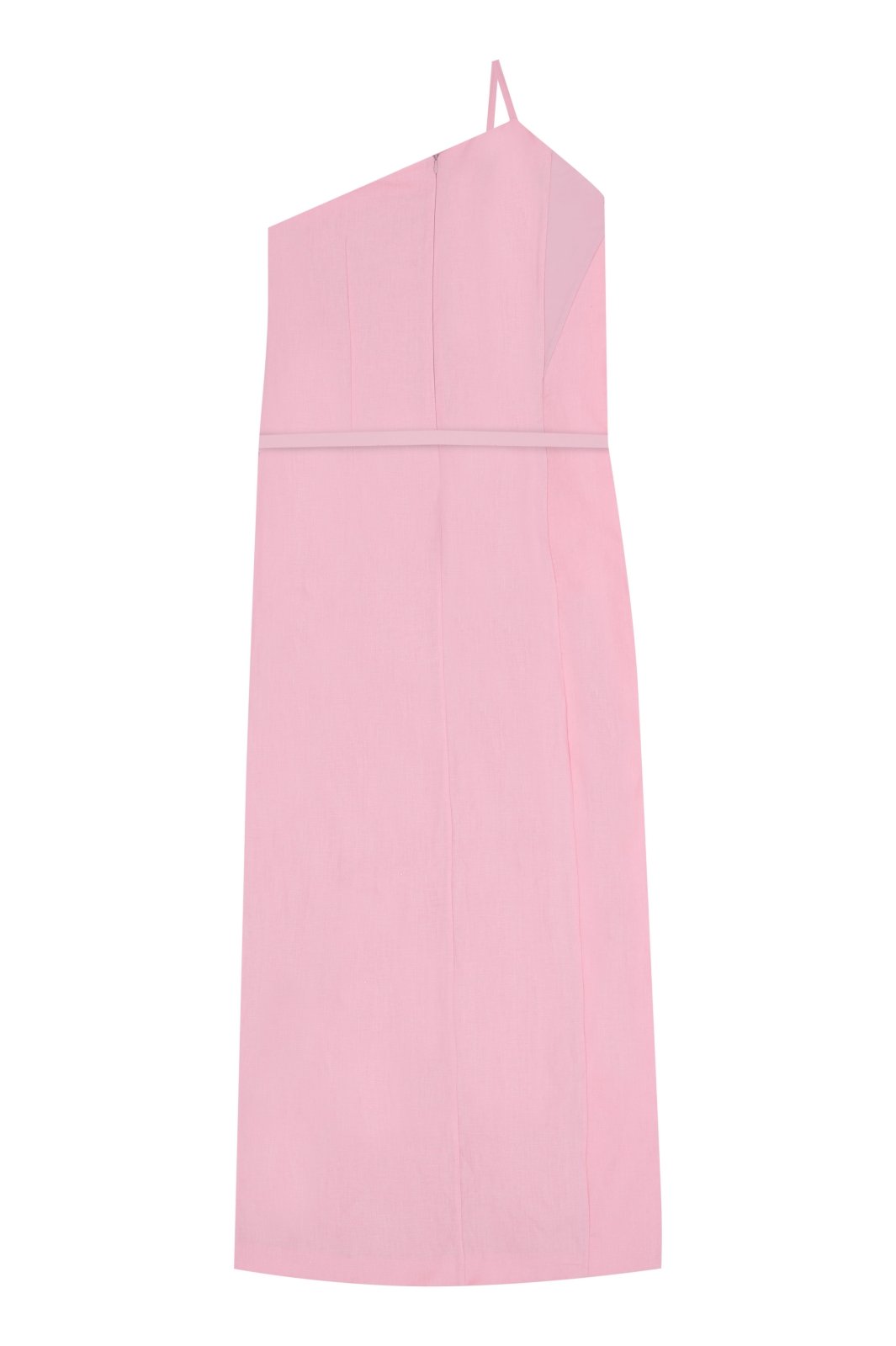 Blush Pink Asymmetric Linen Midi Dress - ADAMO