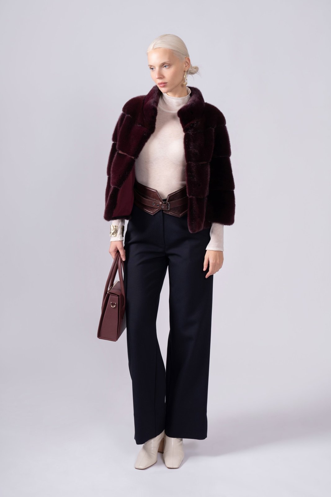 Bordeaux Elegance Short Mink Fur Jacket - ADAMO