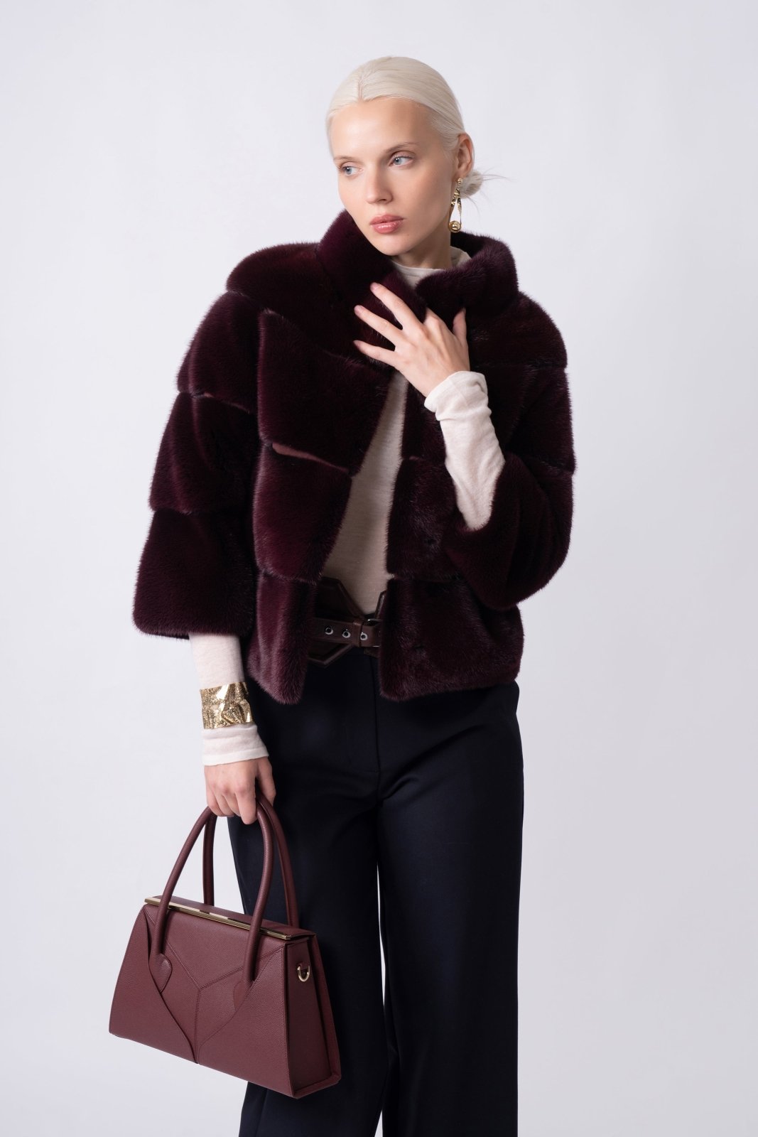 Bordeaux Elegance Short Mink Fur Jacket - ADAMO