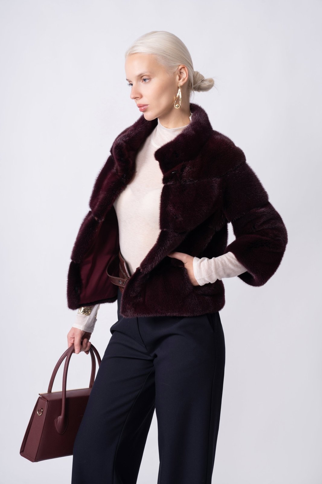Bordeaux Elegance Short Mink Fur Jacket - ADAMO