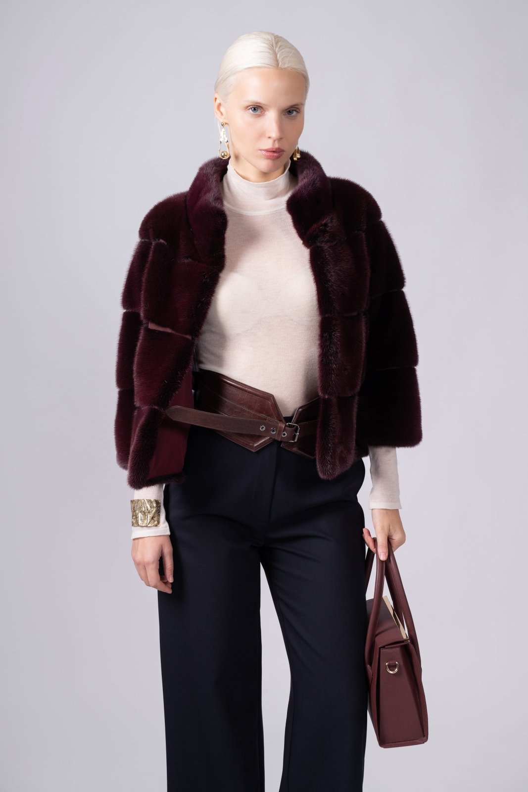 Bordeaux Elegance Short Mink Fur Jacket - ADAMO
