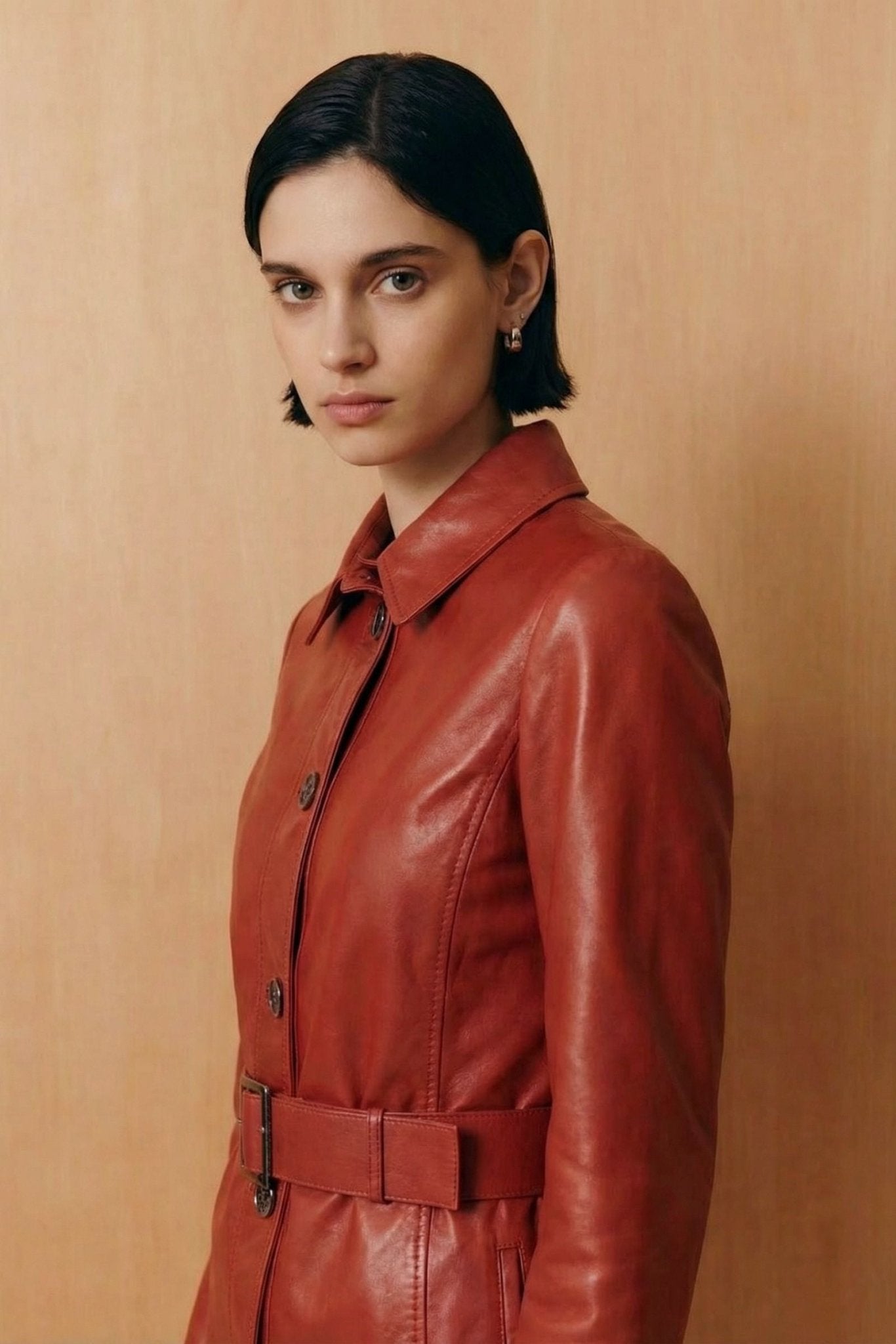 Brick Color Leather Jacket - ADAMO