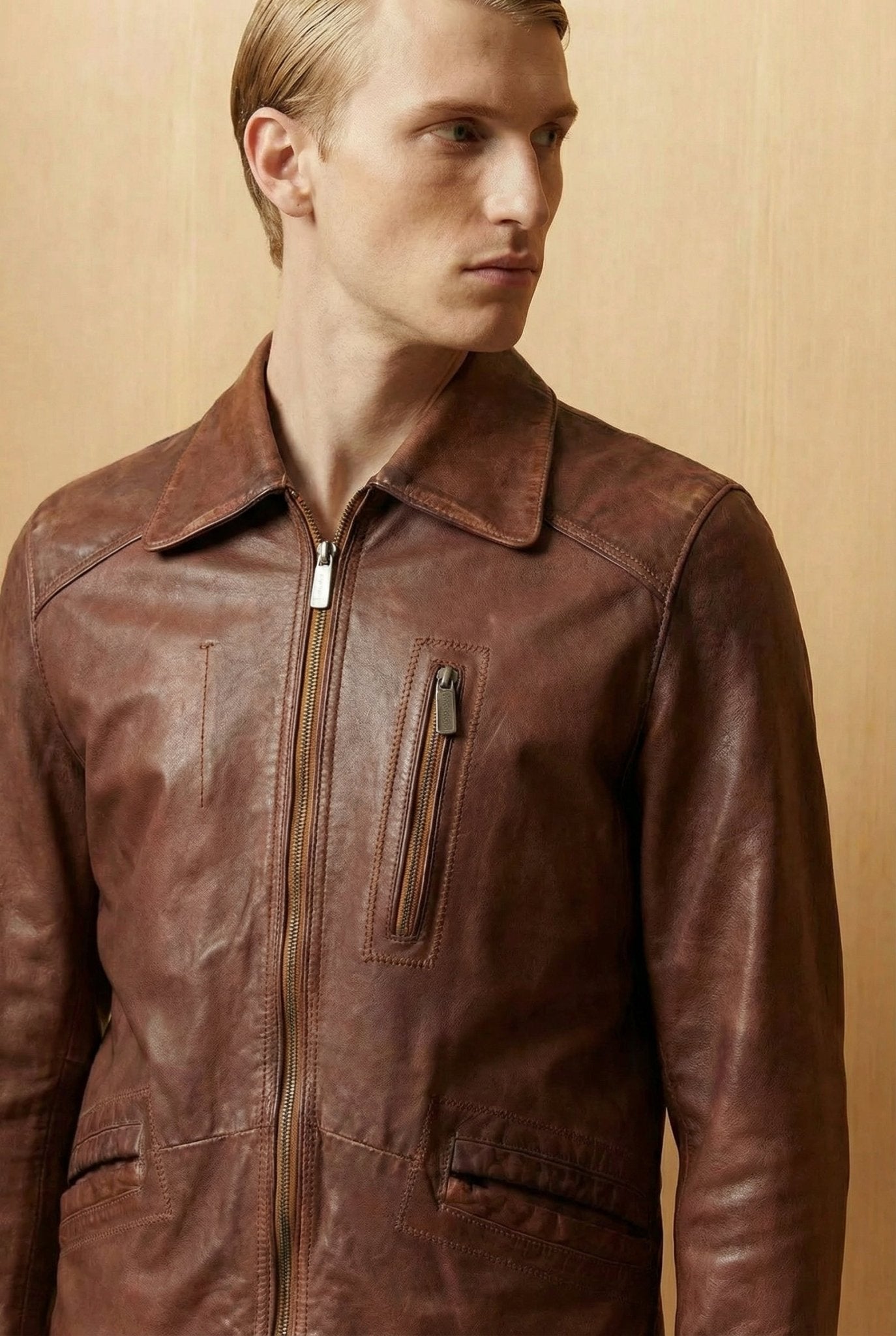 Brown Leather Jacket - ADAMO