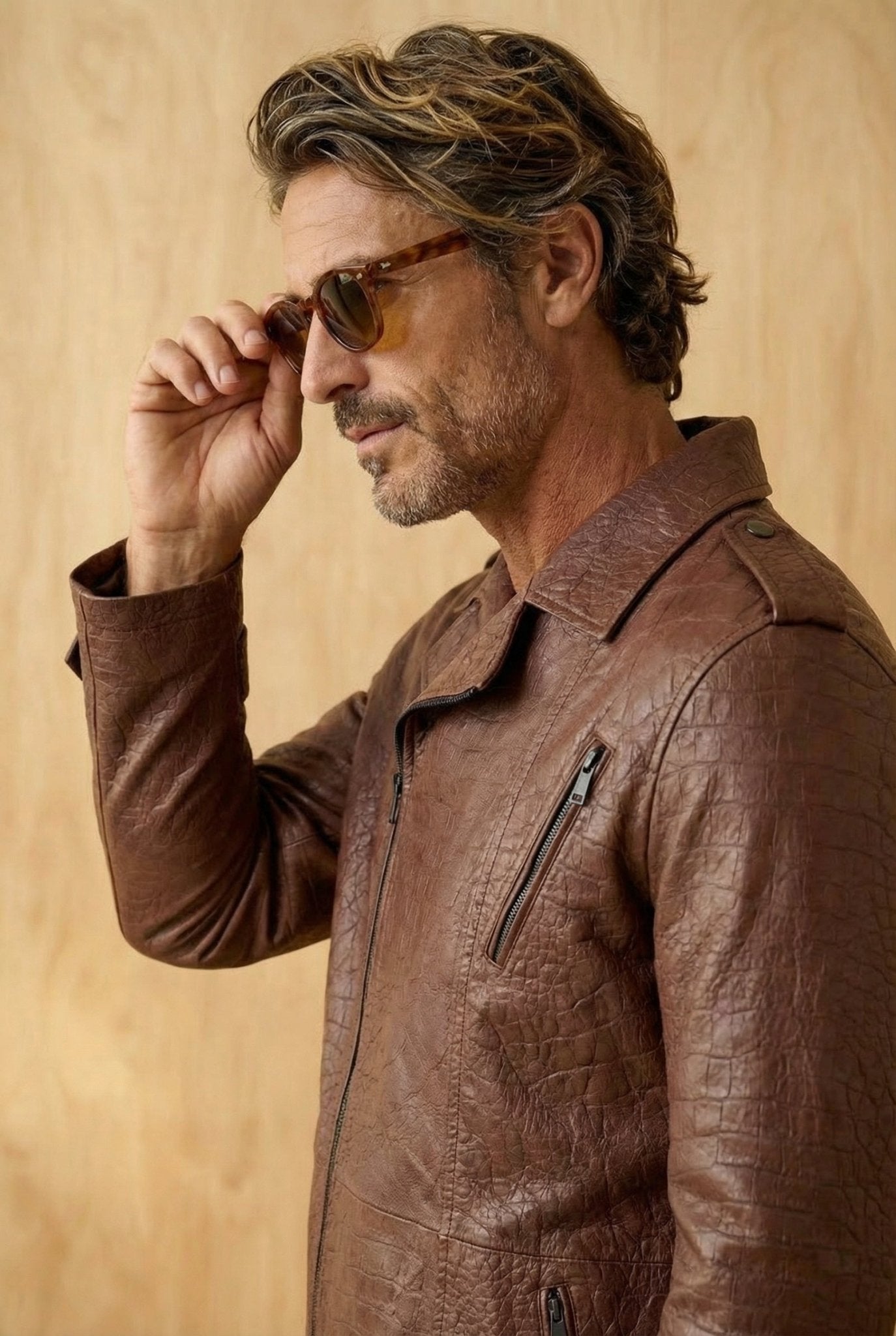 Brown Long Leather Jacket - ADAMO