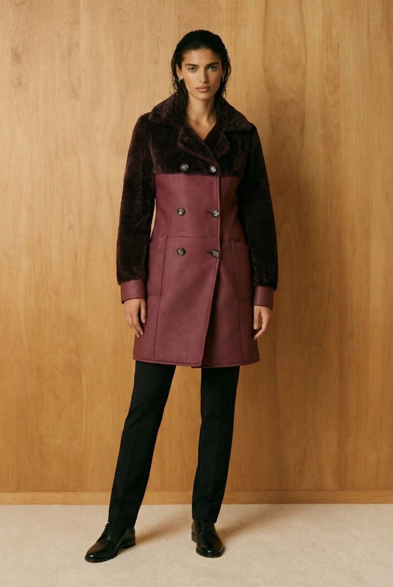Burgundy Shearling Coat - ADAMO