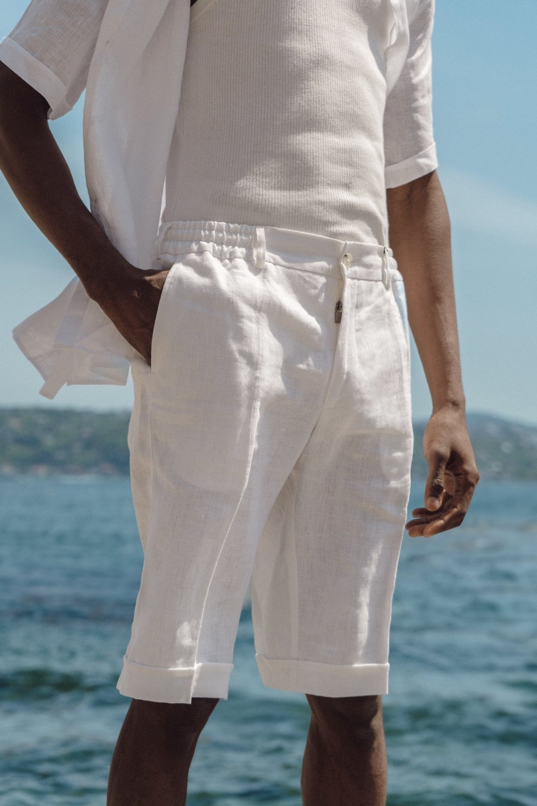 Capri Ivory Linen Shorts - ADAMO