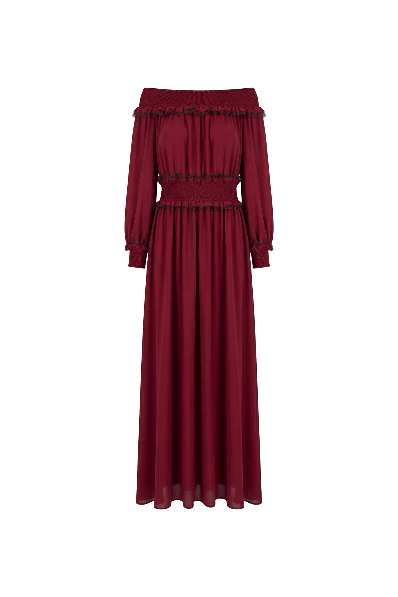 Celeste Blue Off - Shoulder Smocked Maxi Dress - ADAMO